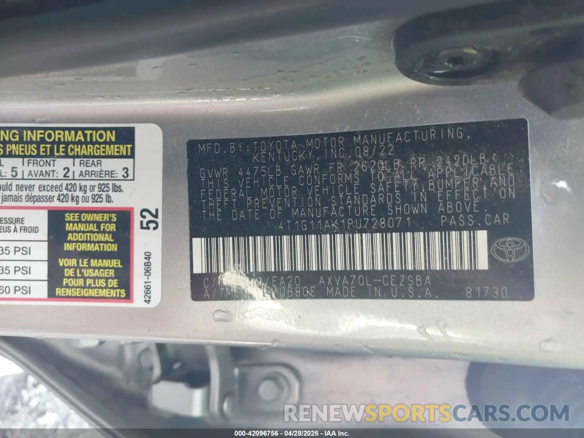 9 Photograph of a damaged car 4T1G11AK1PU728071 TOYOTA CAMRY 2023