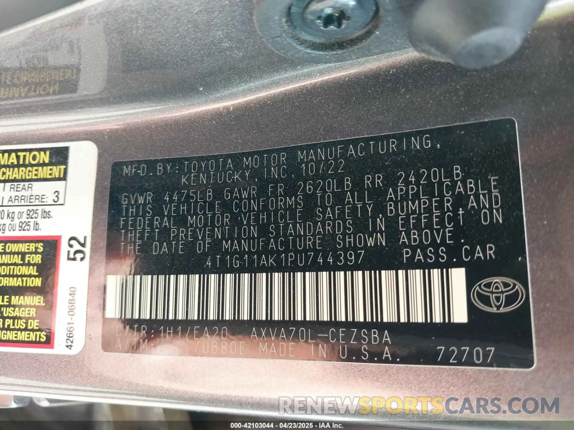 9 Фотография поврежденного автомобиля 4T1G11AK1PU744397 TOYOTA CAMRY 2023