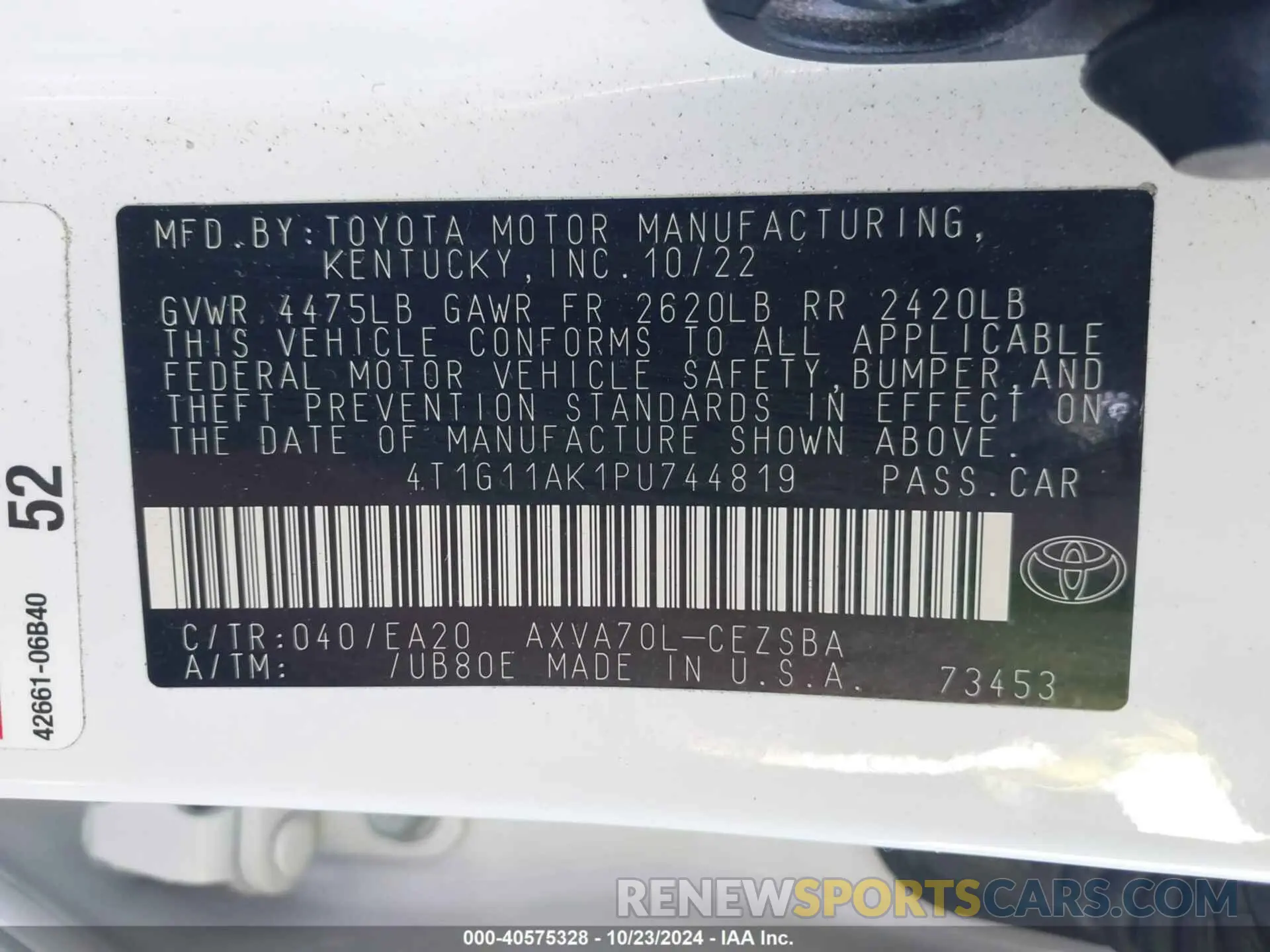 9 Photograph of a damaged car 4T1G11AK1PU744819 TOYOTA CAMRY 2023
