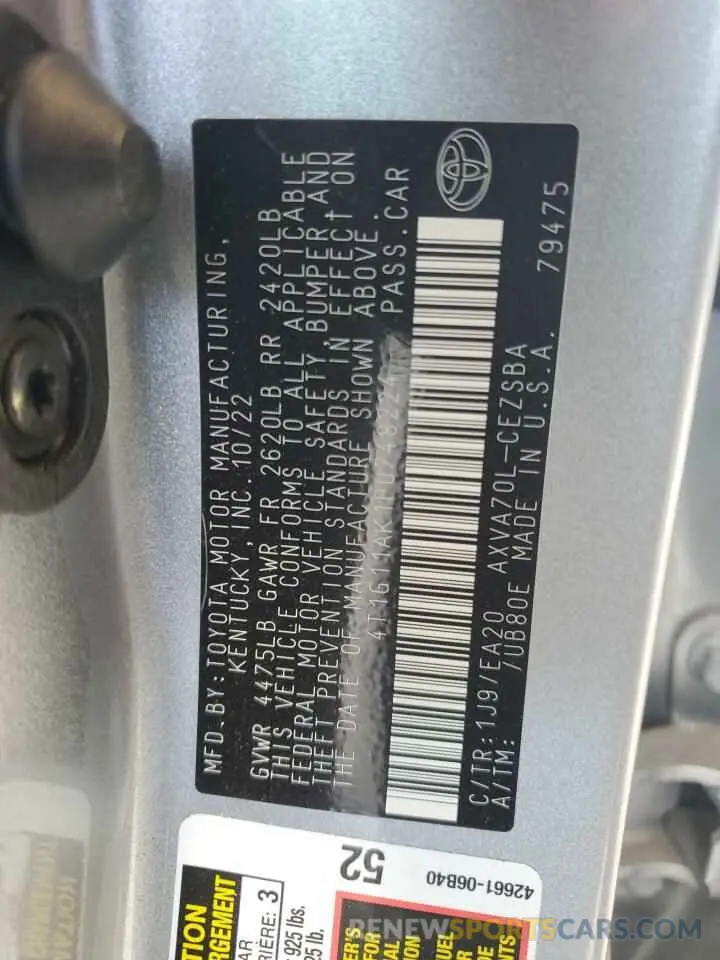 12 Photograph of a damaged car 4T1G11AK1PU748224 TOYOTA CAMRY 2023