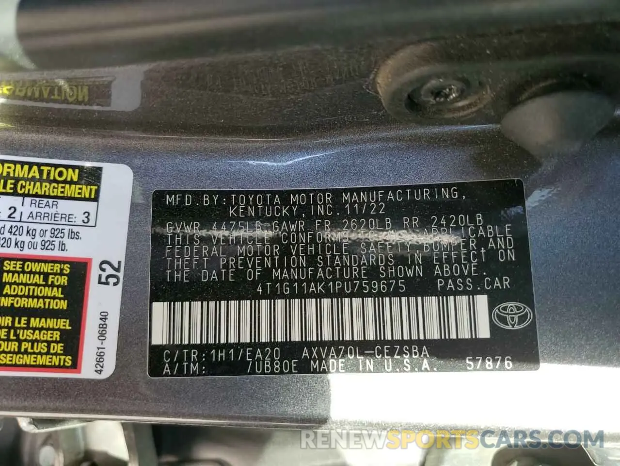 12 Фотография поврежденного автомобиля 4T1G11AK1PU759675 TOYOTA CAMRY 2023