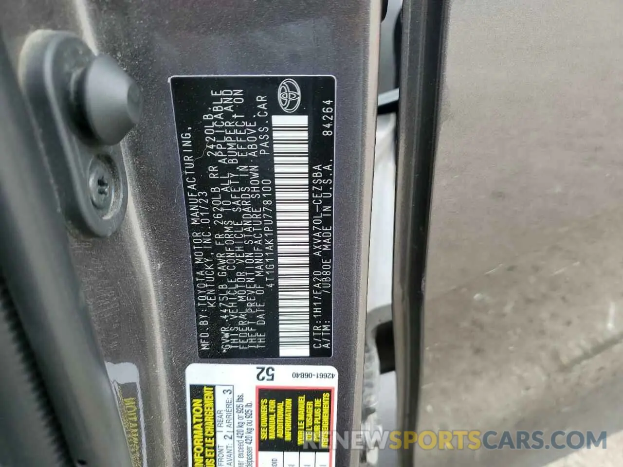 12 Photograph of a damaged car 4T1G11AK1PU778100 TOYOTA CAMRY 2023
