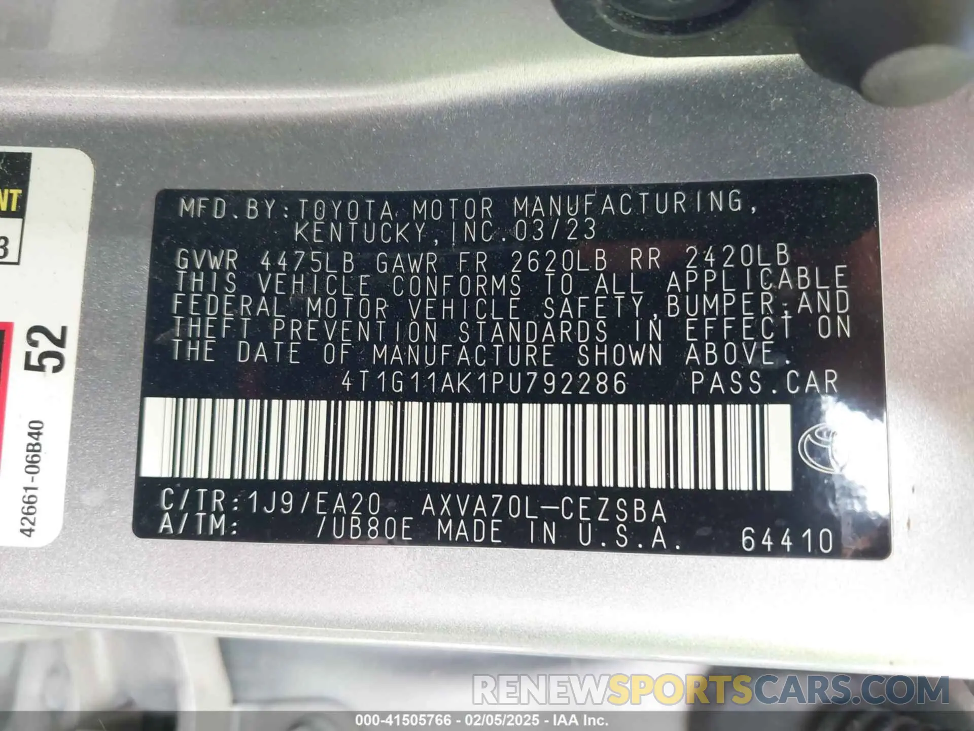 9 Photograph of a damaged car 4T1G11AK1PU792286 TOYOTA CAMRY 2023