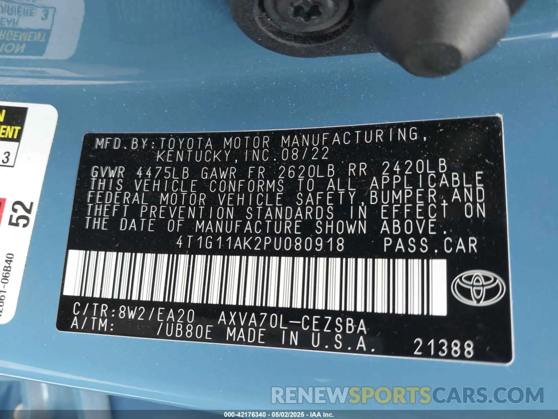 9 Фотография поврежденного автомобиля 4T1G11AK2PU080918 TOYOTA CAMRY 2023