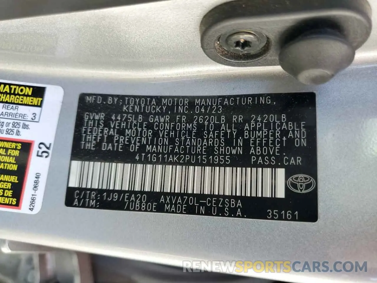 12 Photograph of a damaged car 4T1G11AK2PU151955 TOYOTA CAMRY 2023