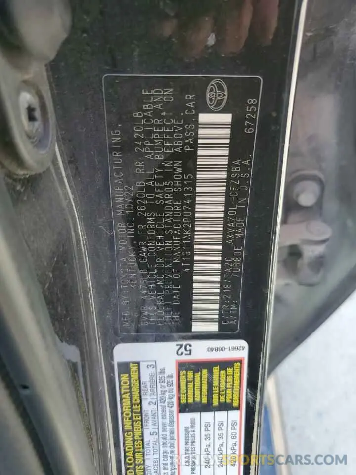 12 Фотография поврежденного автомобиля 4T1G11AK2PU741315 TOYOTA CAMRY 2023