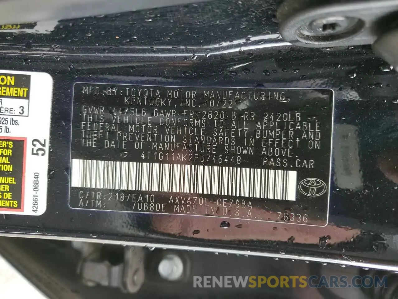 12 Photograph of a damaged car 4T1G11AK2PU746448 TOYOTA CAMRY 2023