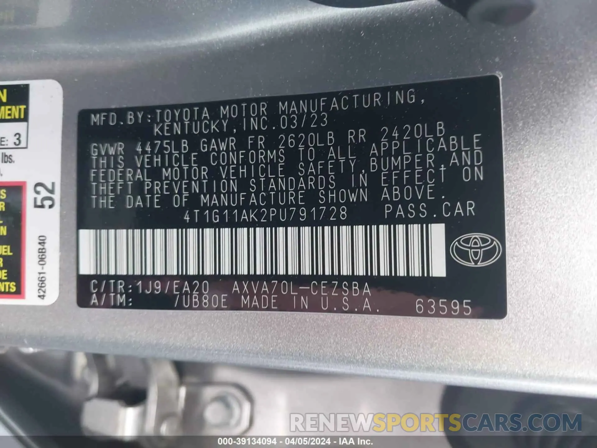 9 Photograph of a damaged car 4T1G11AK2PU791728 TOYOTA CAMRY 2023