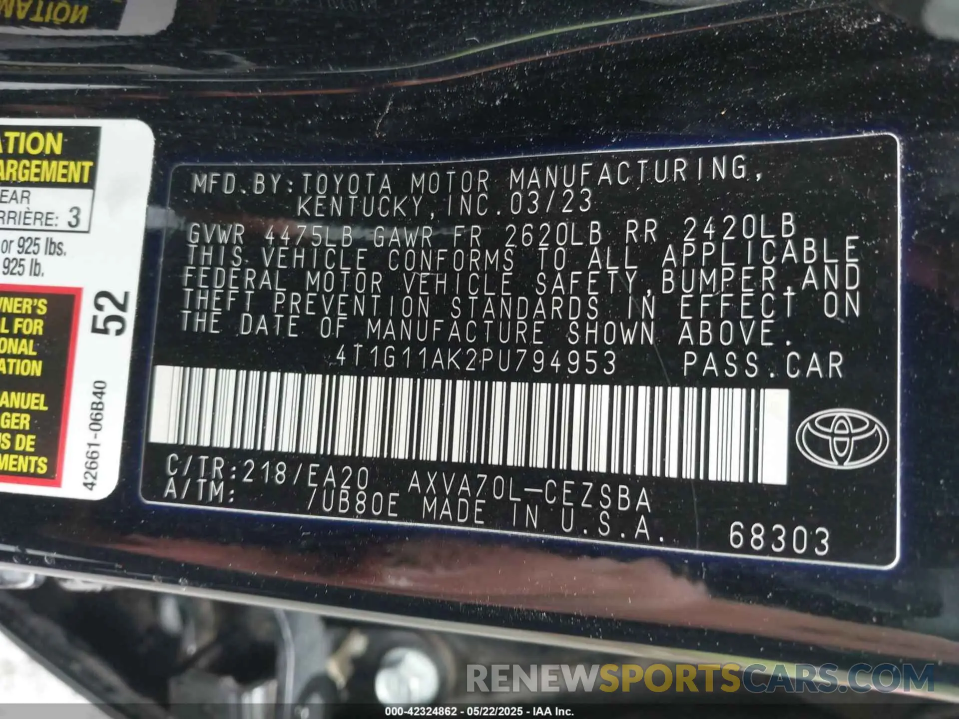 9 Photograph of a damaged car 4T1G11AK2PU794953 TOYOTA CAMRY 2023