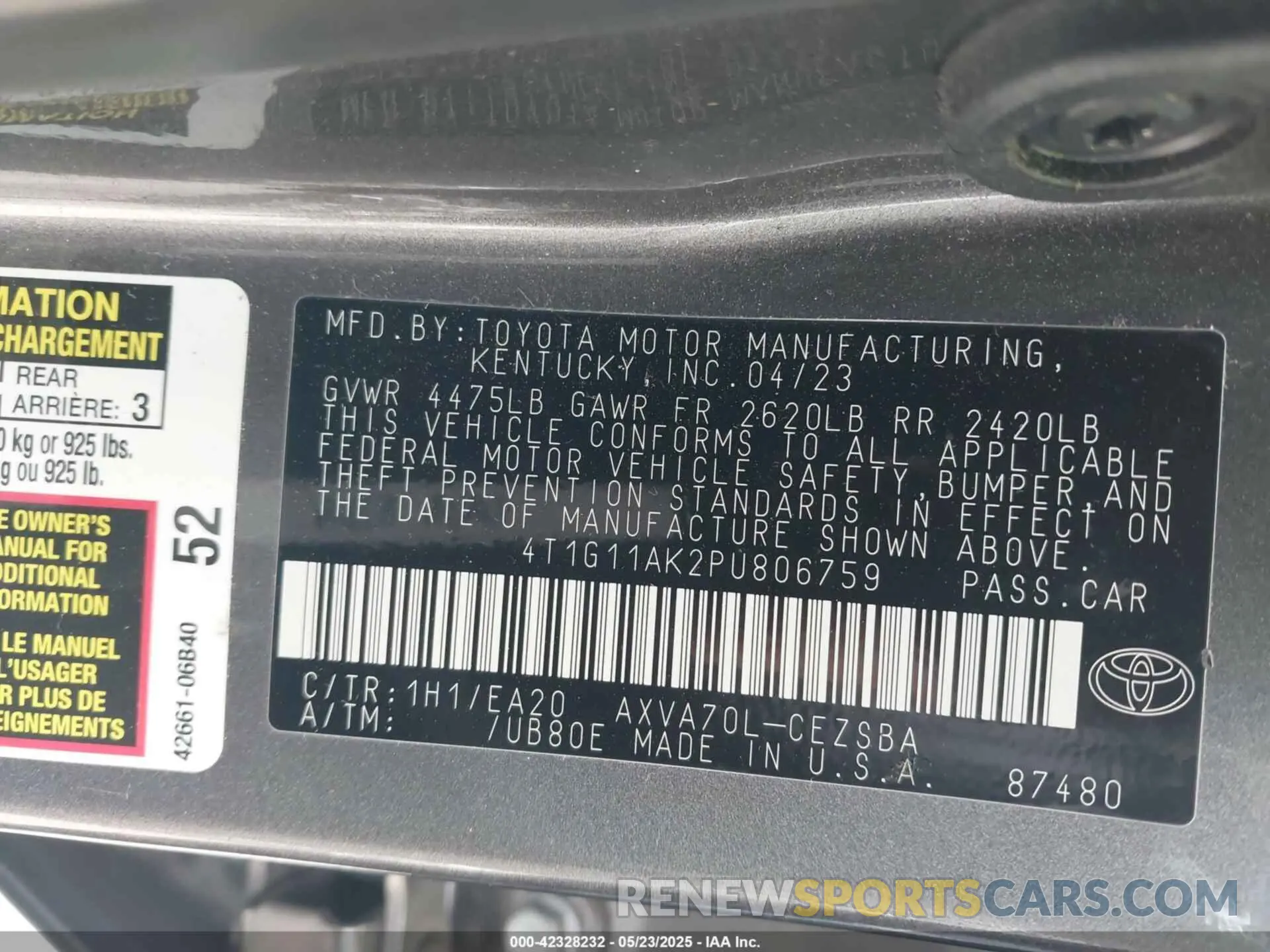 9 Photograph of a damaged car 4T1G11AK2PU806759 TOYOTA CAMRY 2023