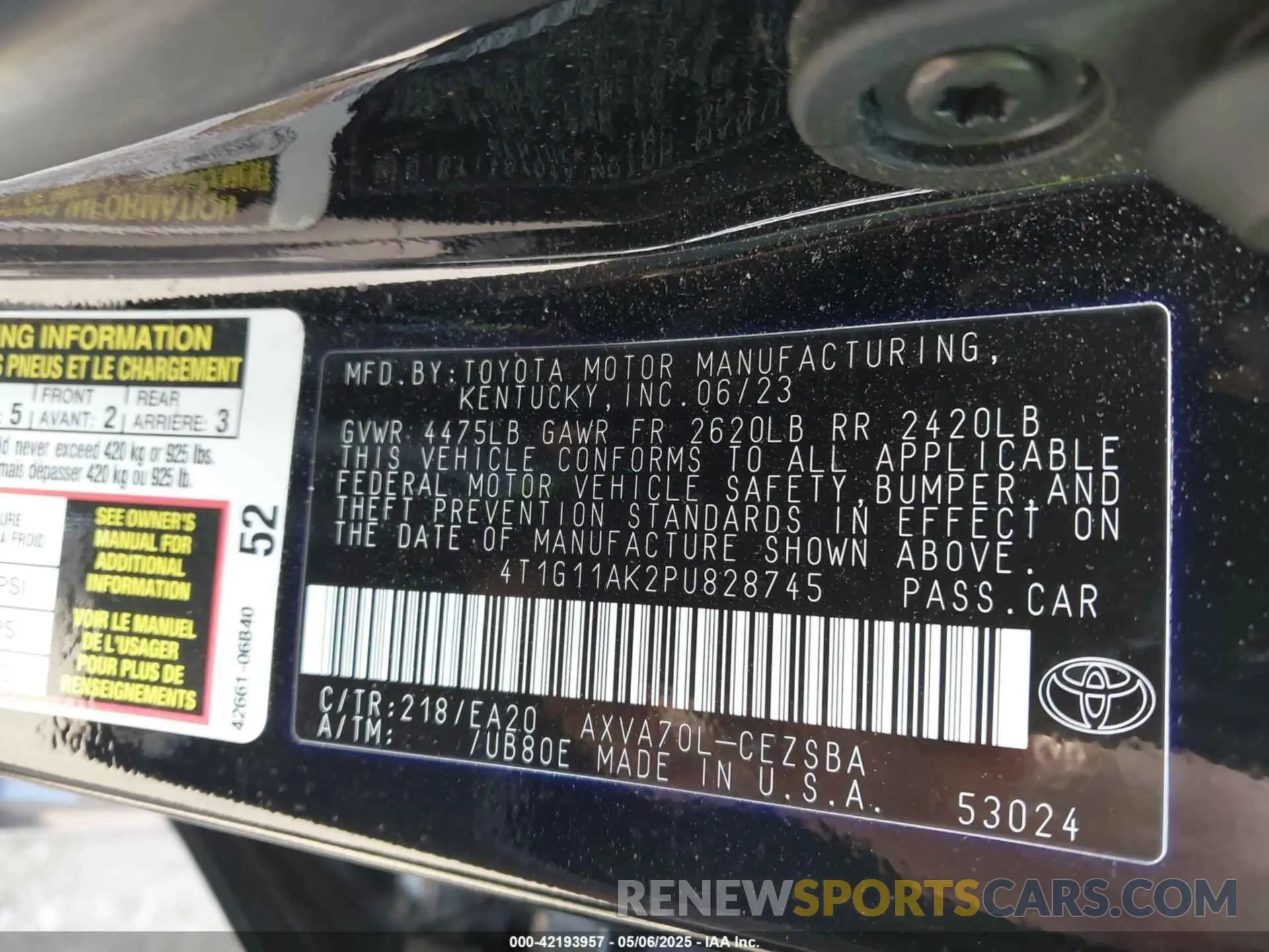 9 Photograph of a damaged car 4T1G11AK2PU828745 TOYOTA CAMRY 2023