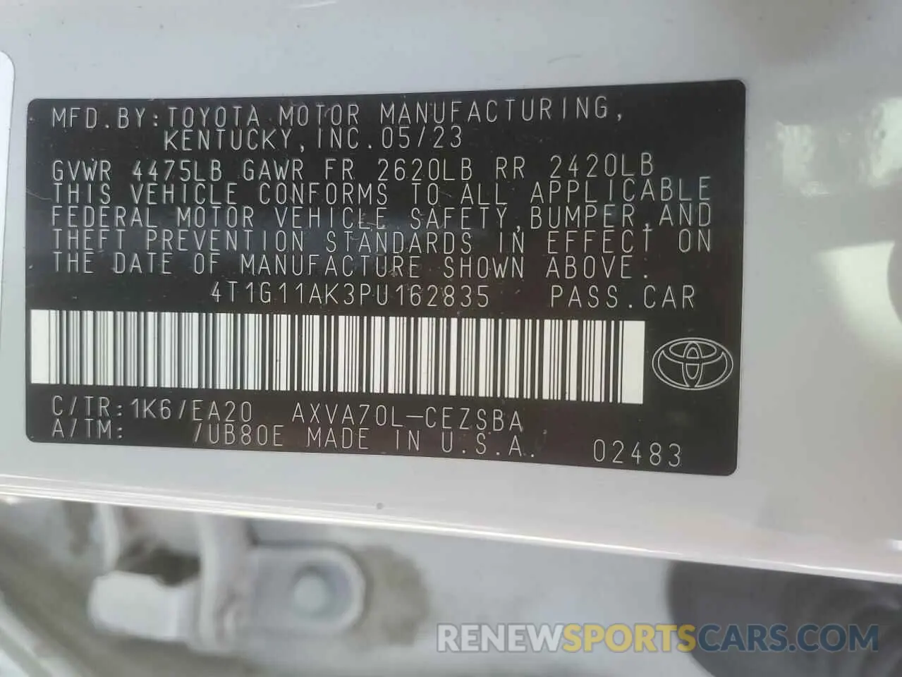 13 Фотография поврежденного автомобиля 4T1G11AK3PU162835 TOYOTA CAMRY 2023
