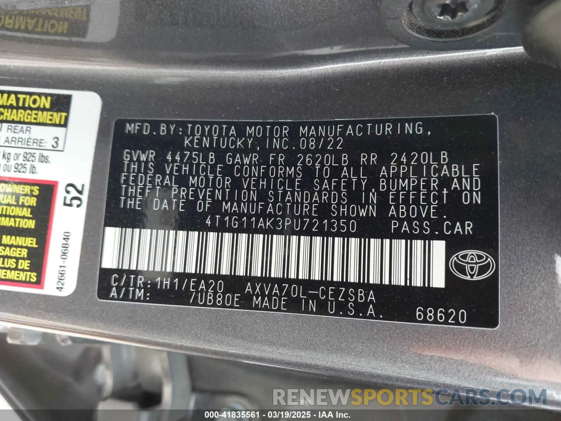 9 Photograph of a damaged car 4T1G11AK3PU721350 TOYOTA CAMRY 2023