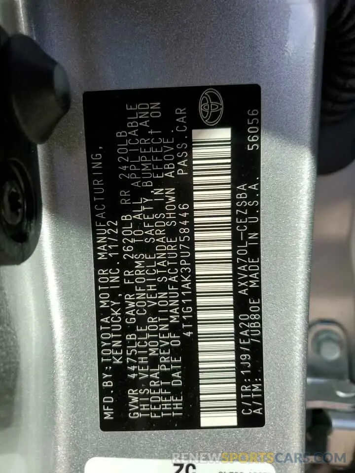 13 Фотография поврежденного автомобиля 4T1G11AK3PU758446 TOYOTA CAMRY 2023