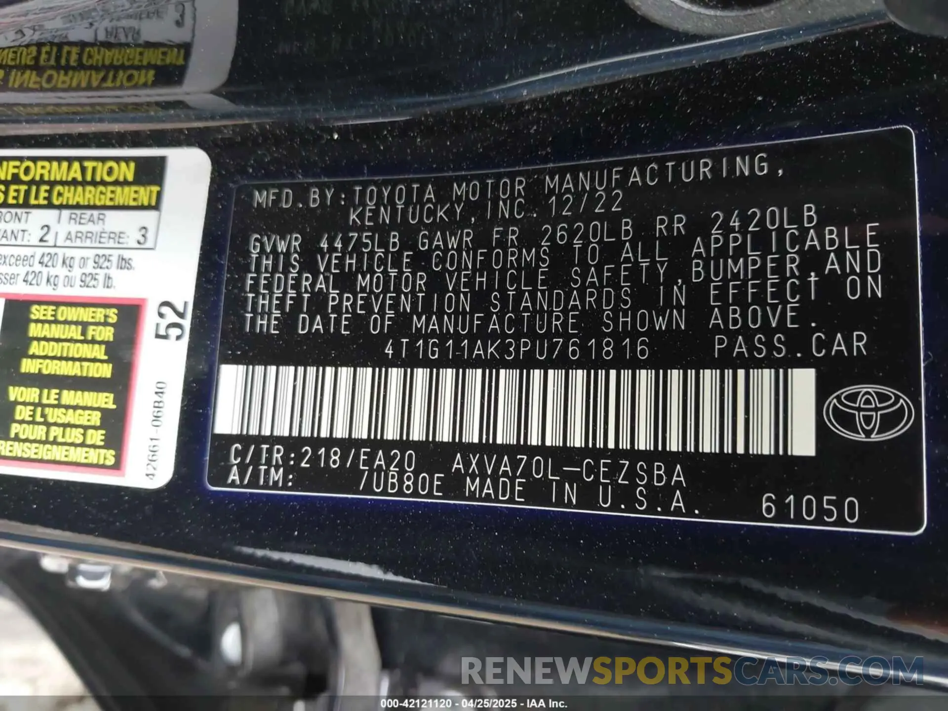 9 Photograph of a damaged car 4T1G11AK3PU761816 TOYOTA CAMRY 2023