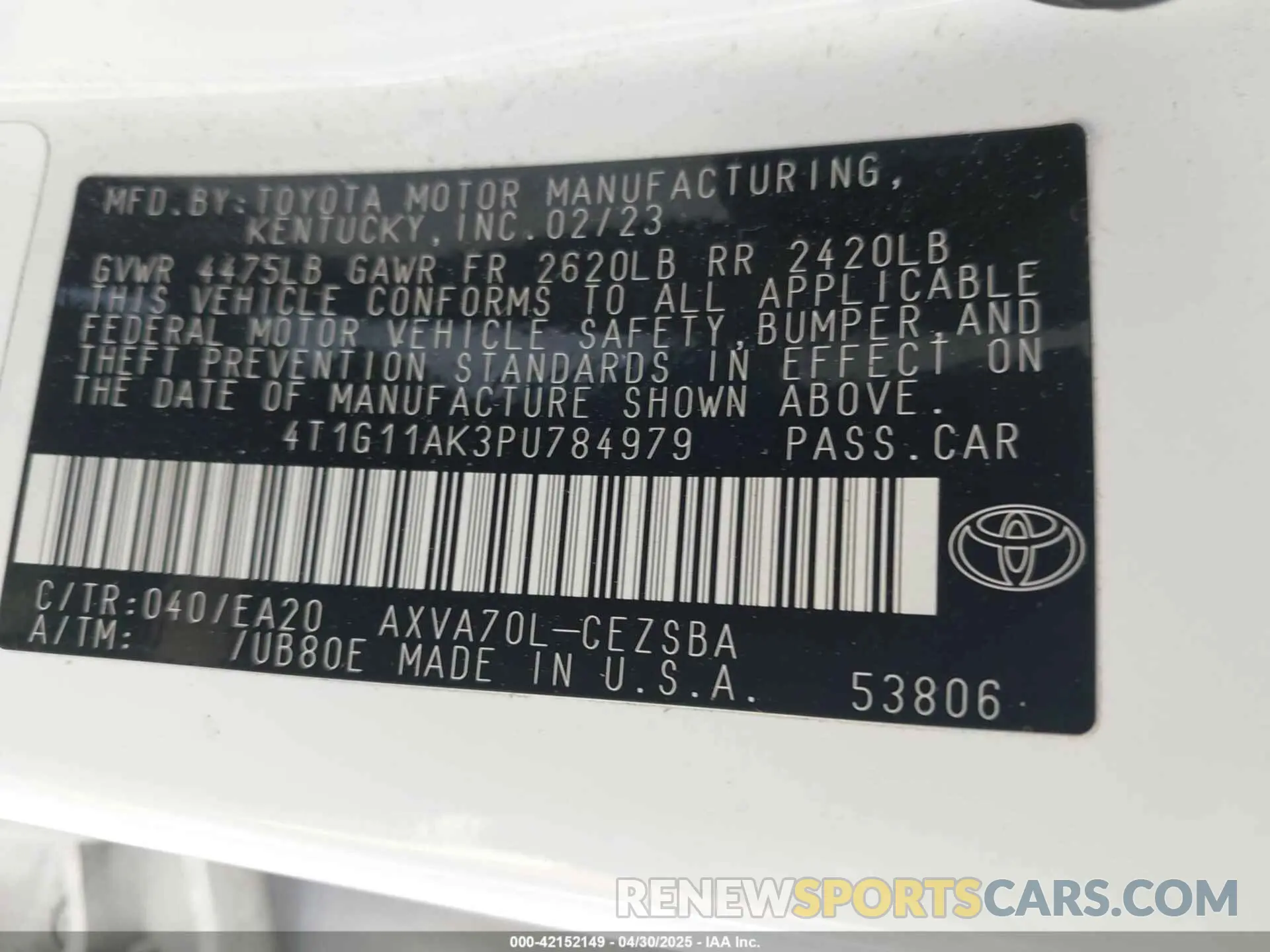 9 Photograph of a damaged car 4T1G11AK3PU784979 TOYOTA CAMRY 2023