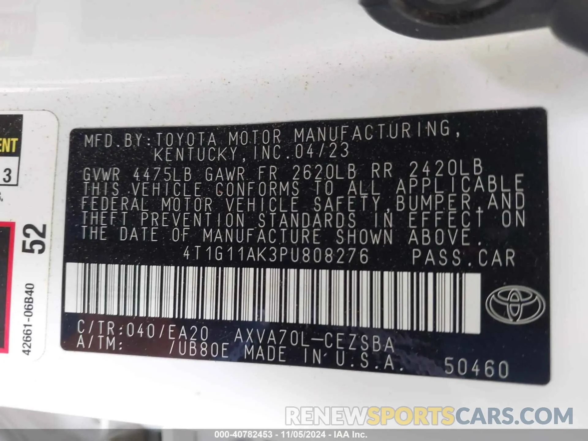 9 Фотография поврежденного автомобиля 4T1G11AK3PU808276 TOYOTA CAMRY 2023
