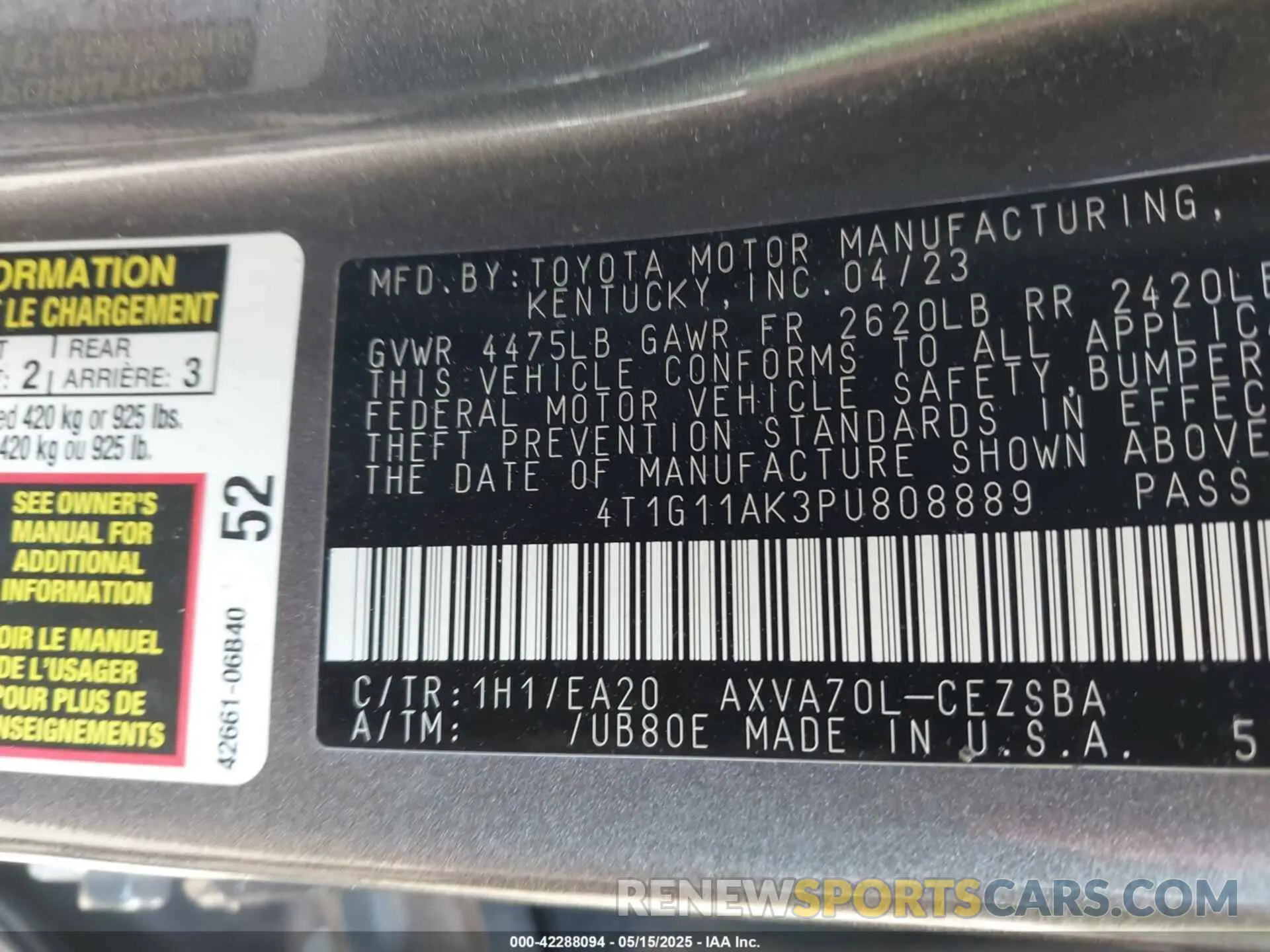 9 Photograph of a damaged car 4T1G11AK3PU808889 TOYOTA CAMRY 2023