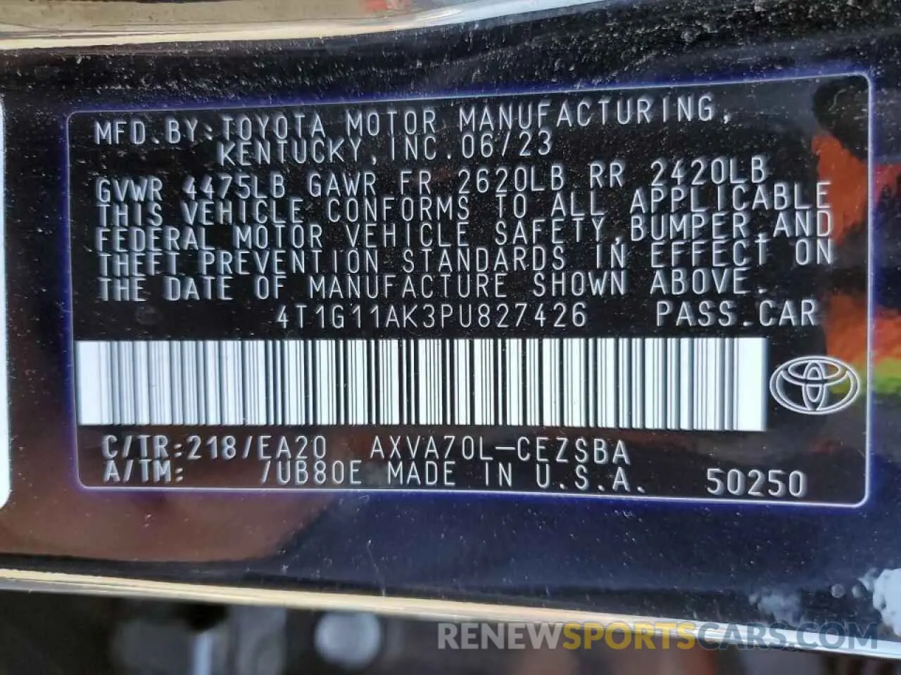13 Фотография поврежденного автомобиля 4T1G11AK3PU827426 TOYOTA CAMRY 2023