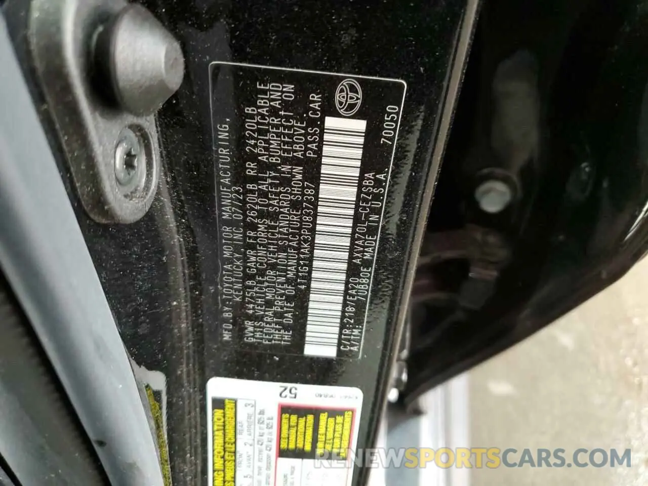 13 Photograph of a damaged car 4T1G11AK3PU837387 TOYOTA CAMRY 2023