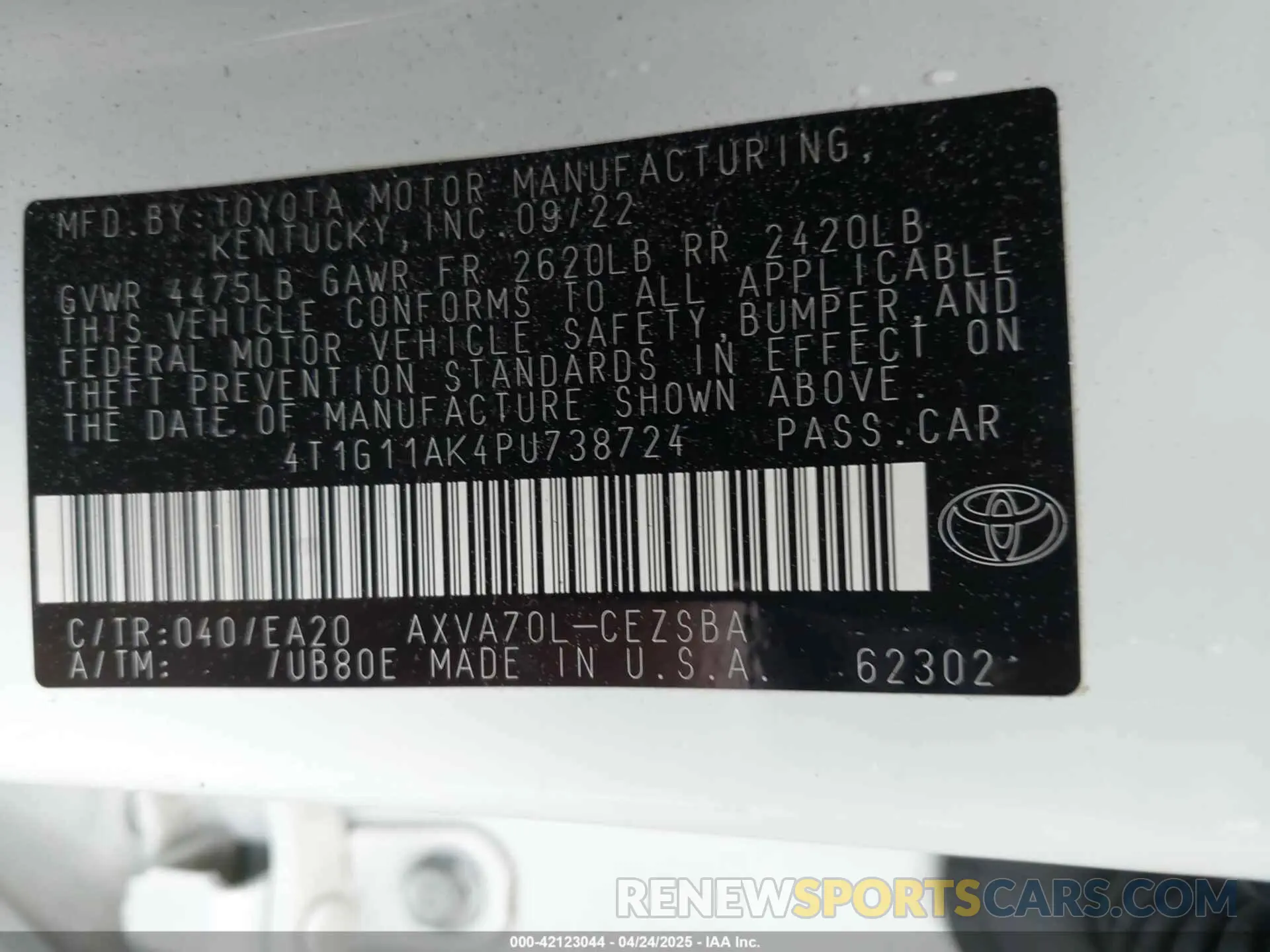 9 Photograph of a damaged car 4T1G11AK4PU738724 TOYOTA CAMRY 2023