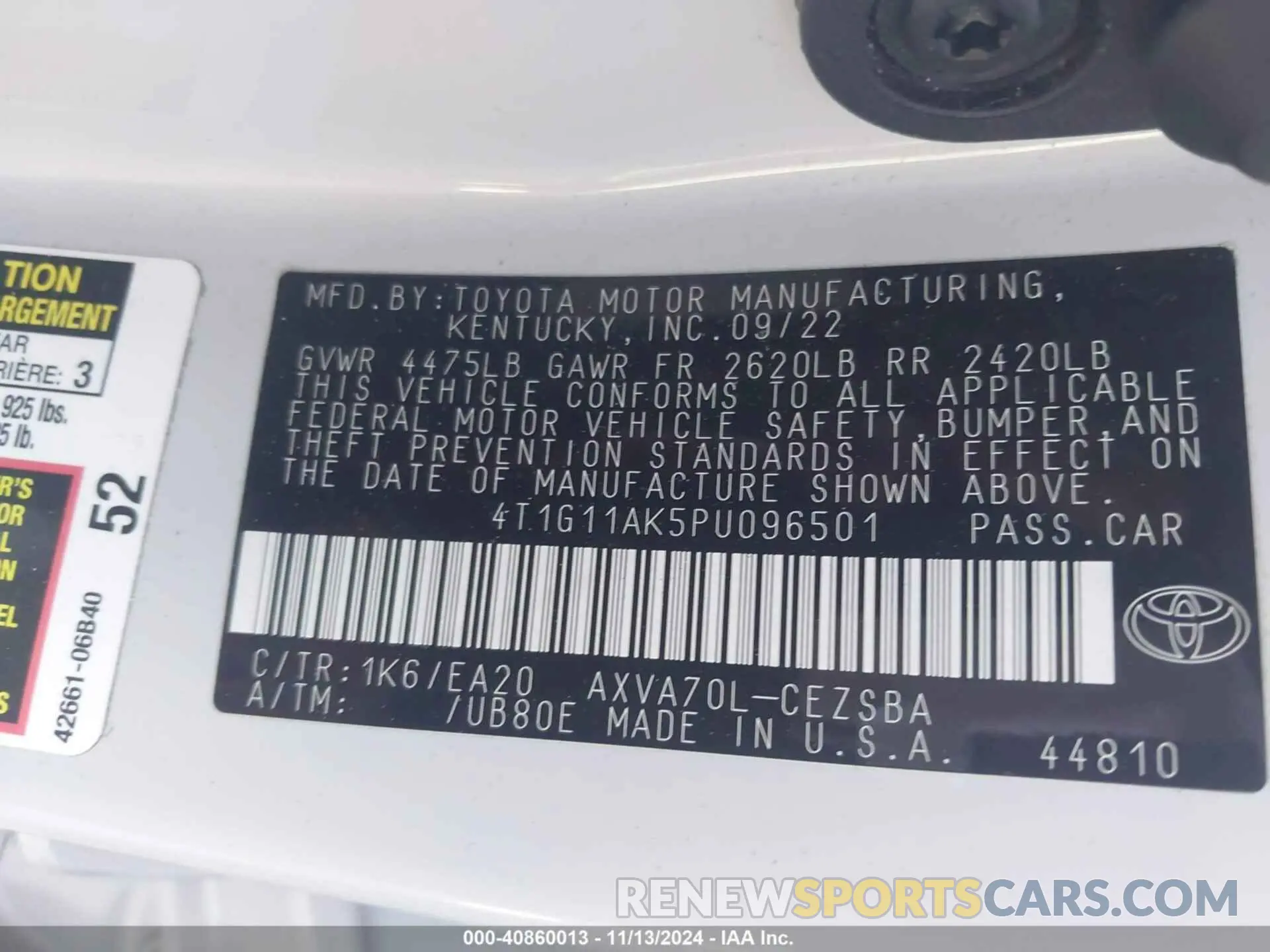 9 Photograph of a damaged car 4T1G11AK5PU096501 TOYOTA CAMRY 2023