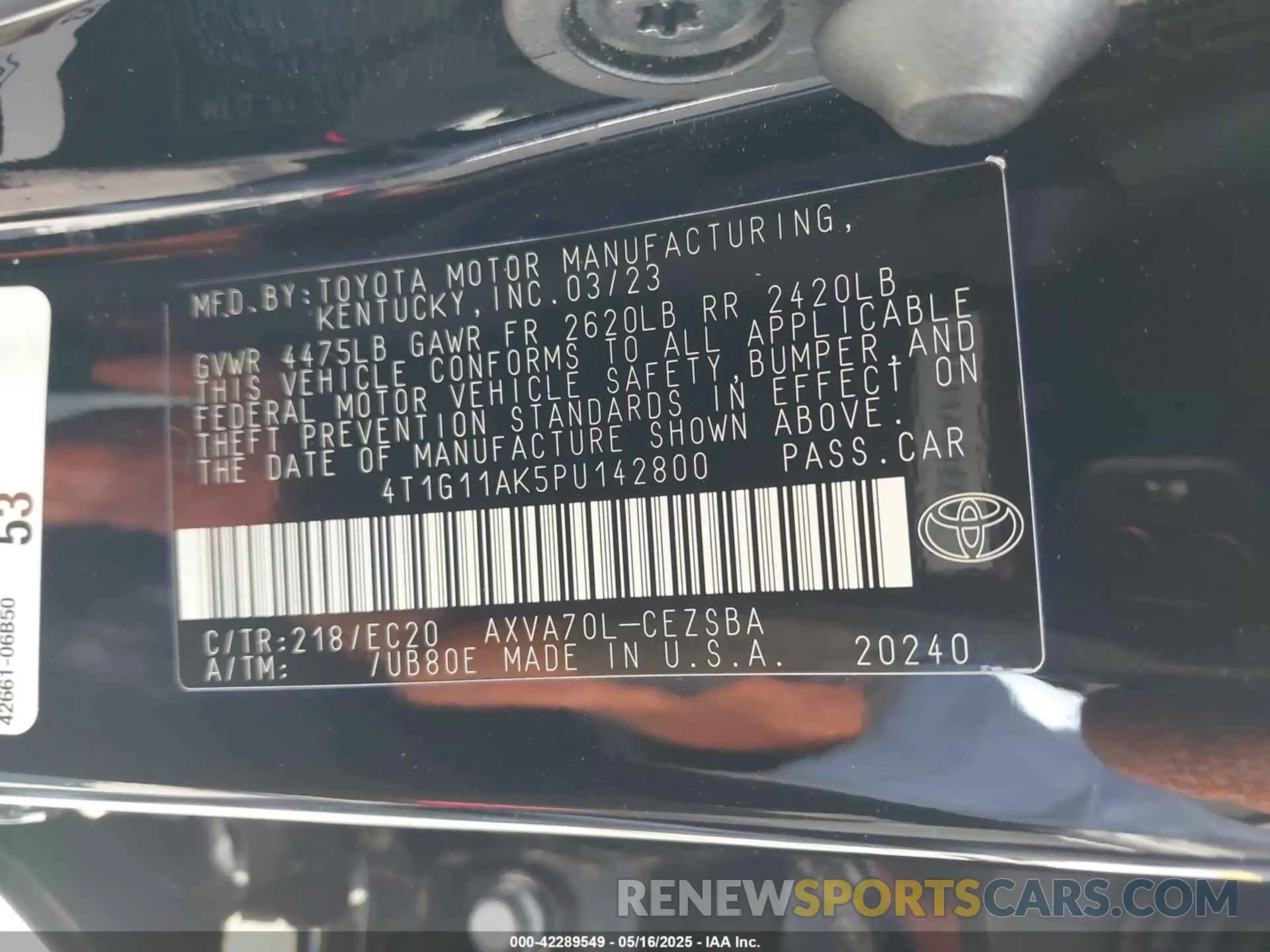 9 Photograph of a damaged car 4T1G11AK5PU142800 TOYOTA CAMRY 2023