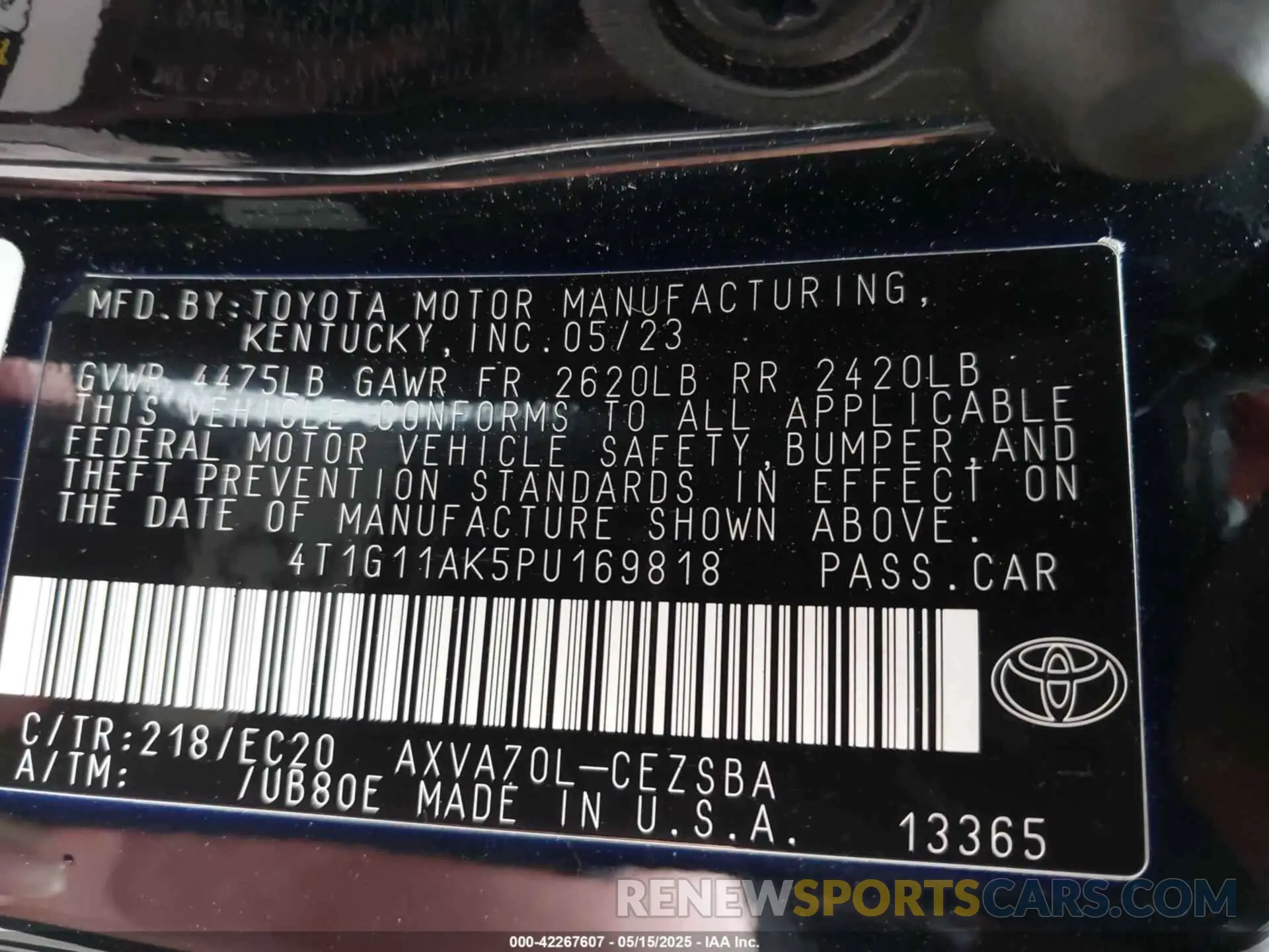 9 Photograph of a damaged car 4T1G11AK5PU169818 TOYOTA CAMRY 2023