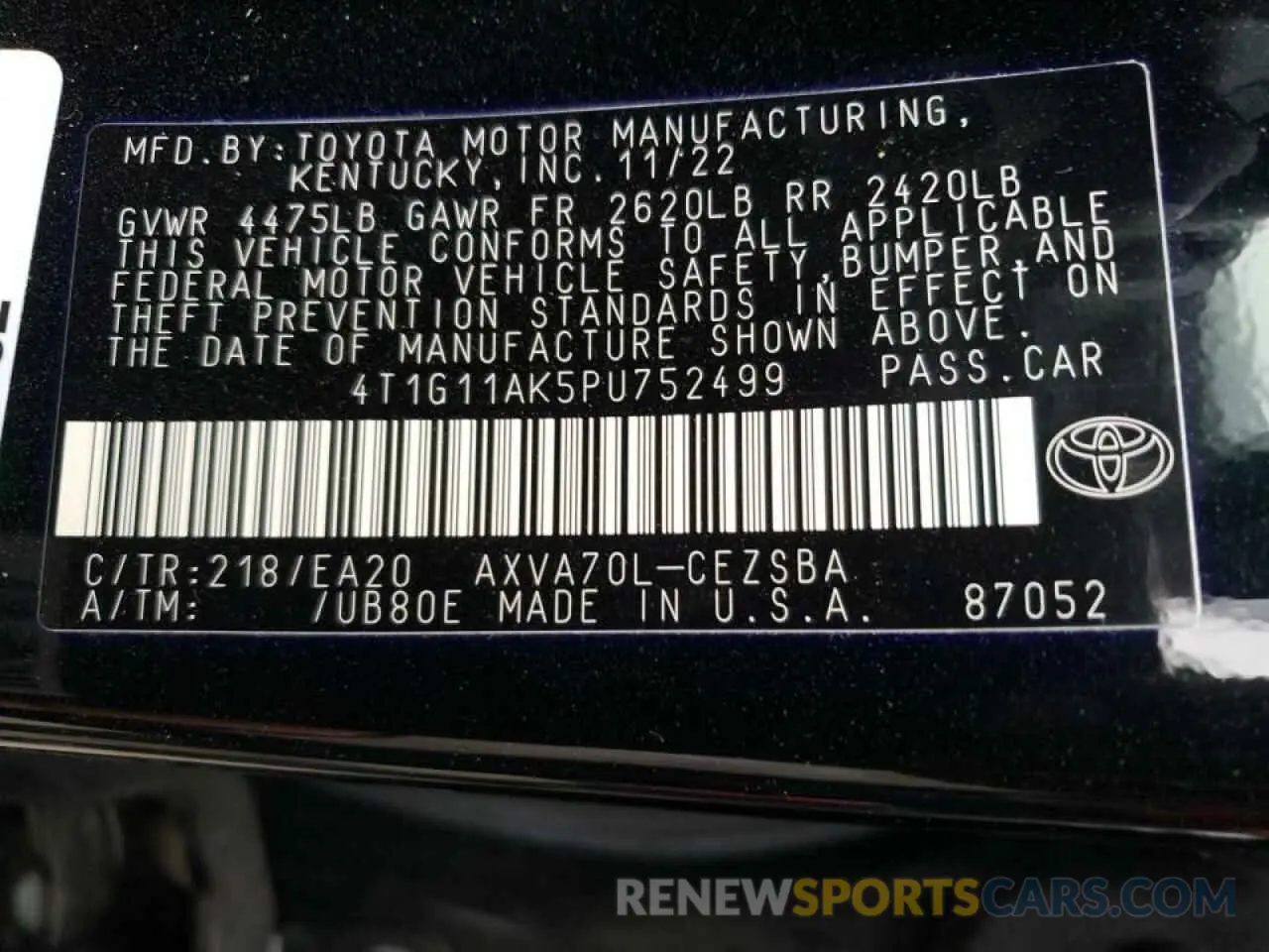 14 Фотография поврежденного автомобиля 4T1G11AK5PU752499 TOYOTA CAMRY 2023