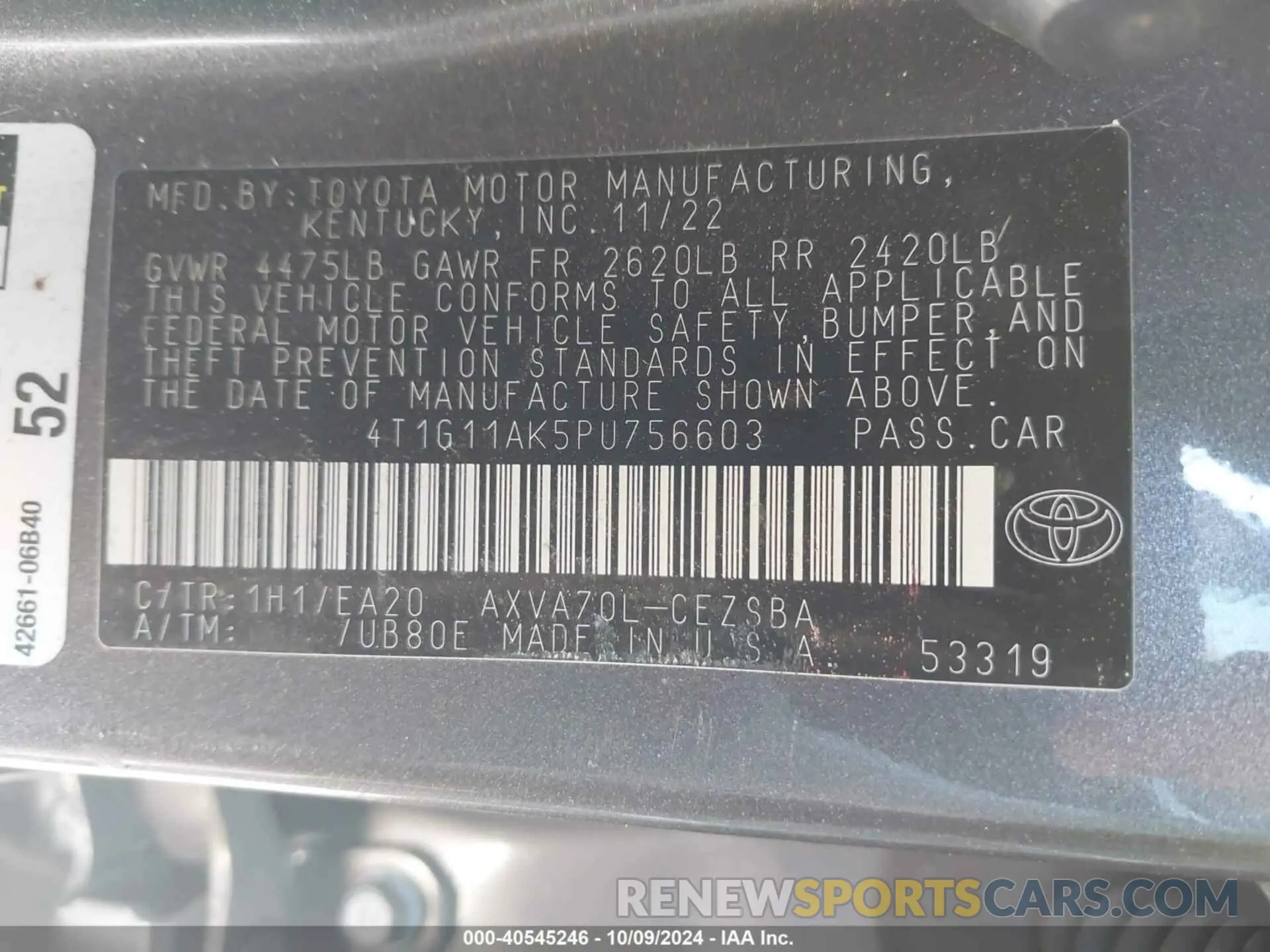 9 Photograph of a damaged car 4T1G11AK5PU756603 TOYOTA CAMRY 2023