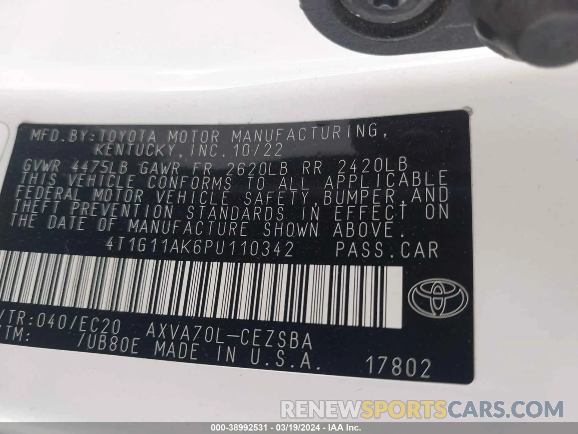 9 Photograph of a damaged car 4T1G11AK6PU110342 TOYOTA CAMRY 2023