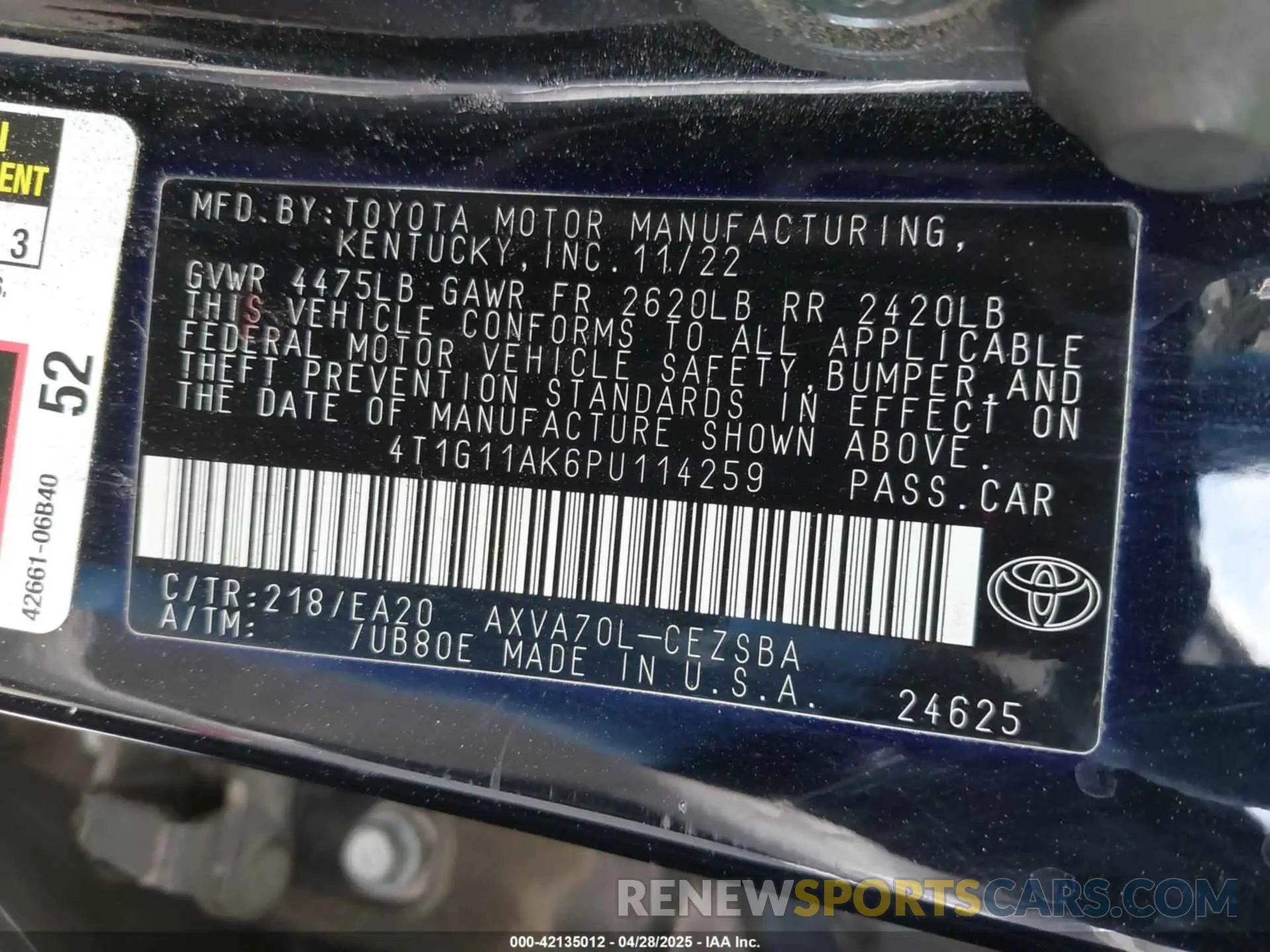 9 Photograph of a damaged car 4T1G11AK6PU114259 TOYOTA CAMRY 2023