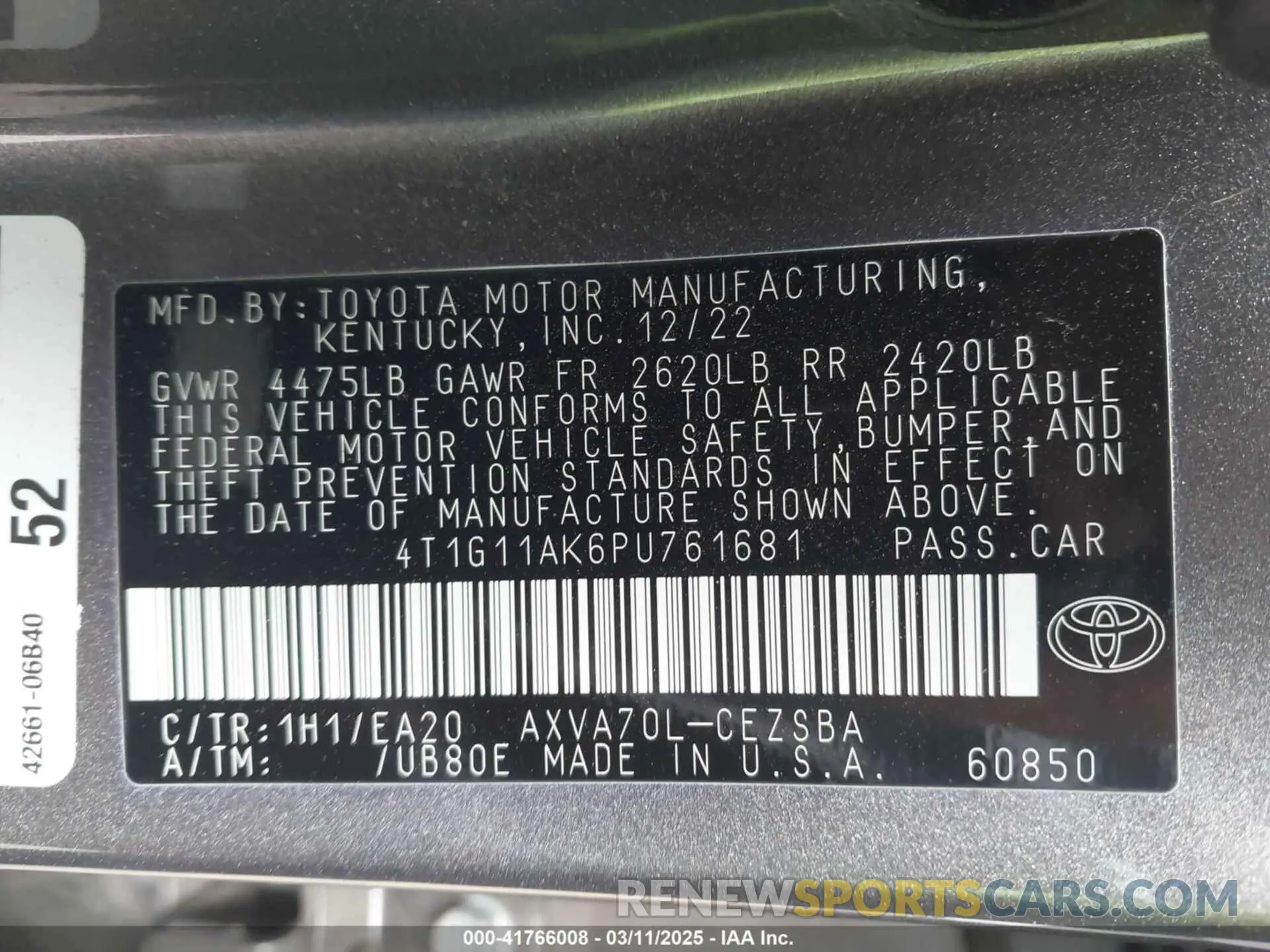 9 Фотография поврежденного автомобиля 4T1G11AK6PU761681 TOYOTA CAMRY 2023