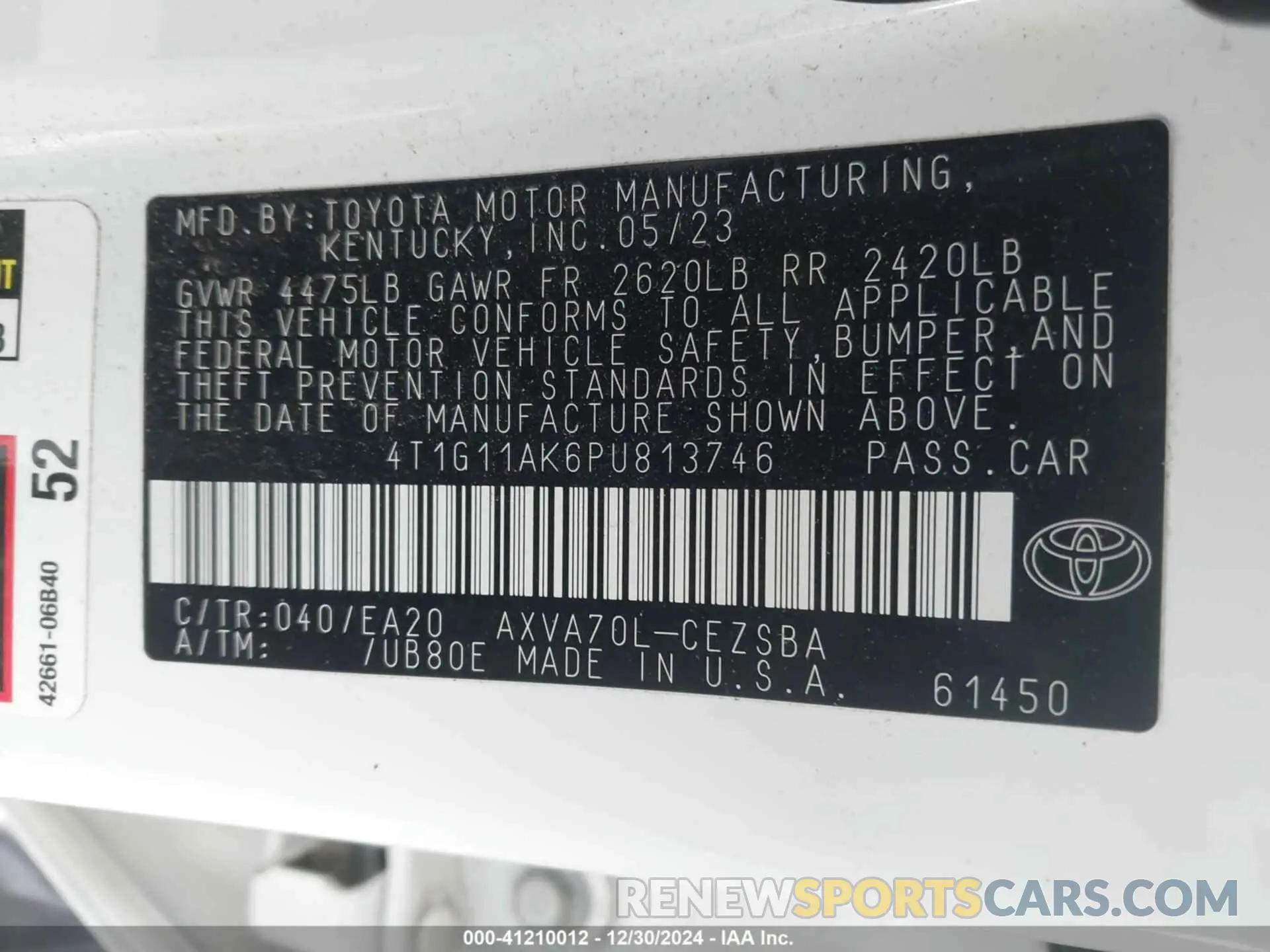 9 Фотография поврежденного автомобиля 4T1G11AK6PU813746 TOYOTA CAMRY 2023