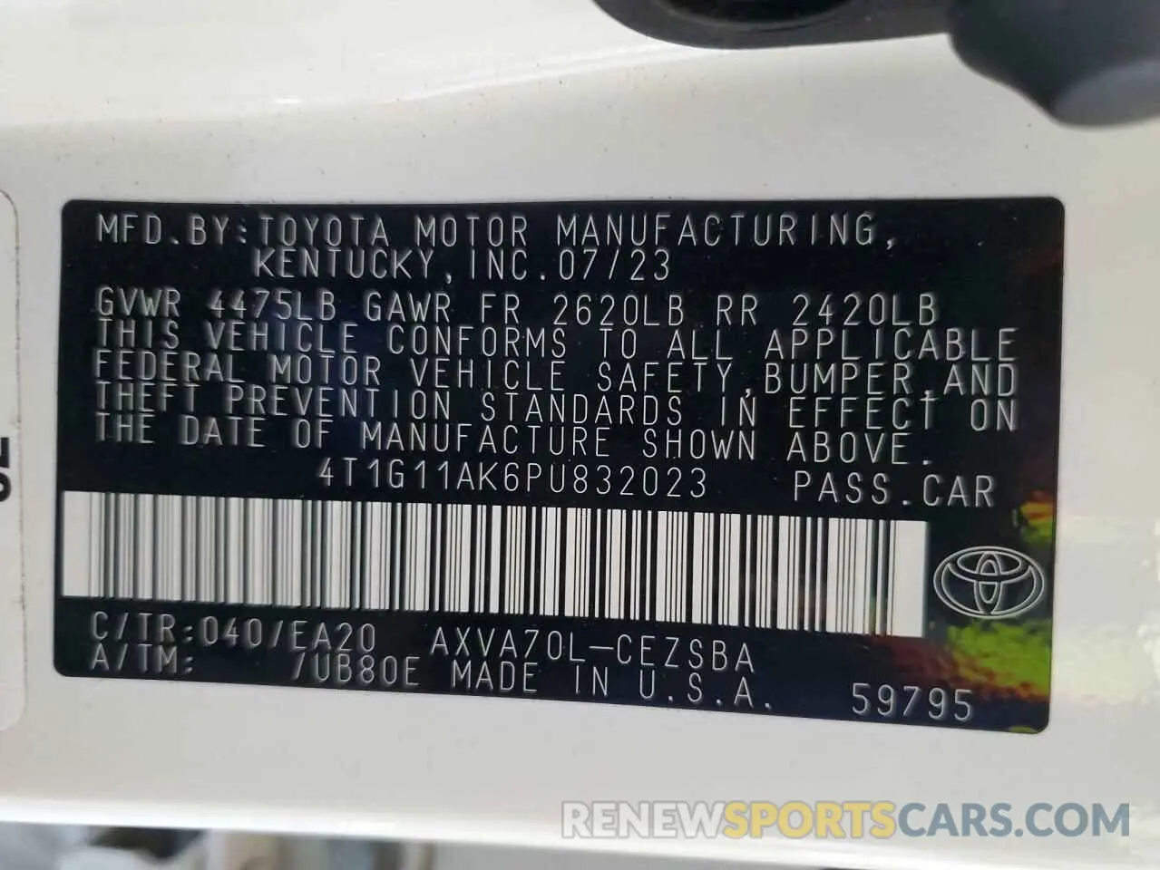 12 Фотография поврежденного автомобиля 4T1G11AK6PU832023 TOYOTA CAMRY 2023