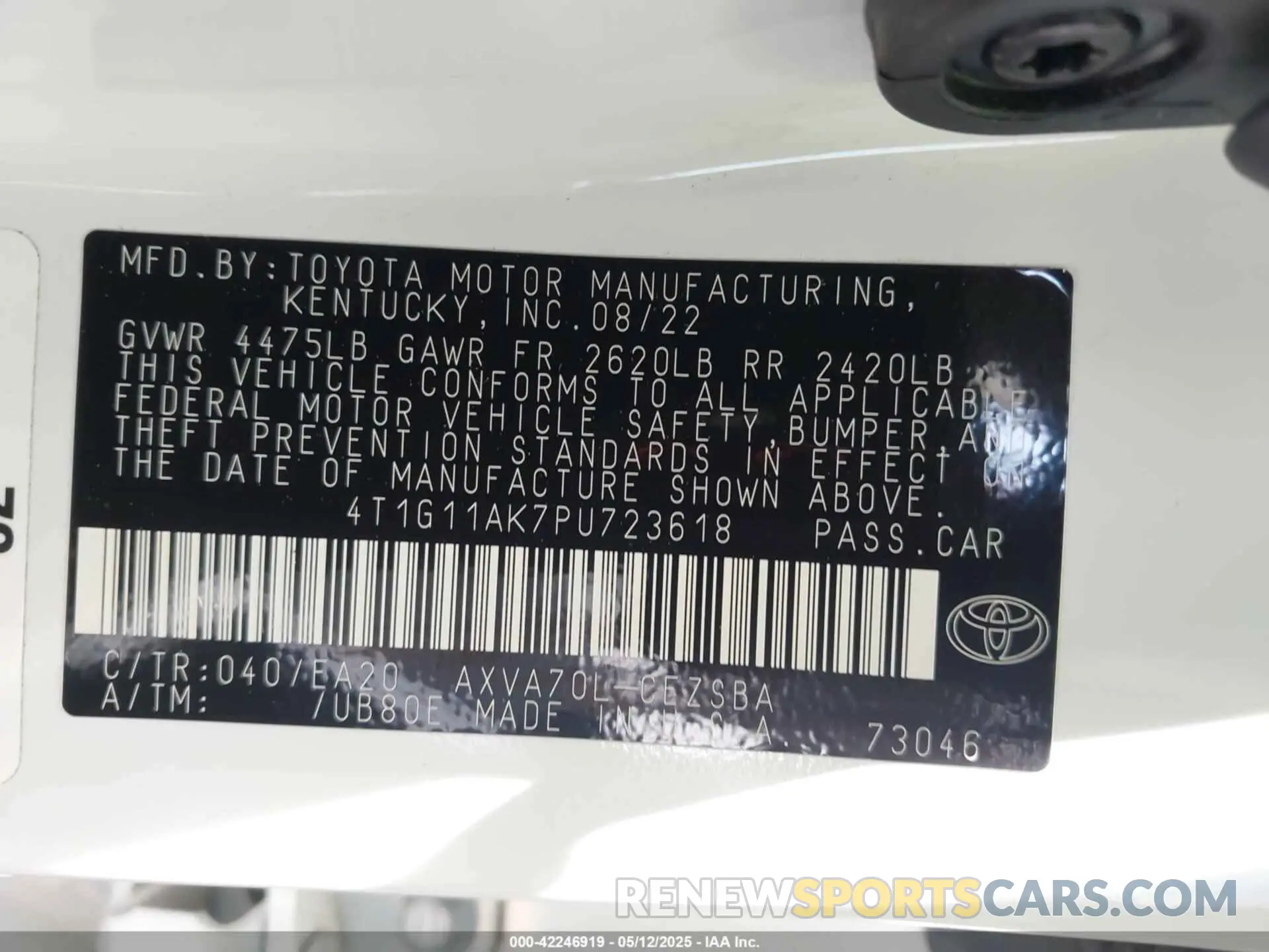 9 Photograph of a damaged car 4T1G11AK7PU723618 TOYOTA CAMRY 2023