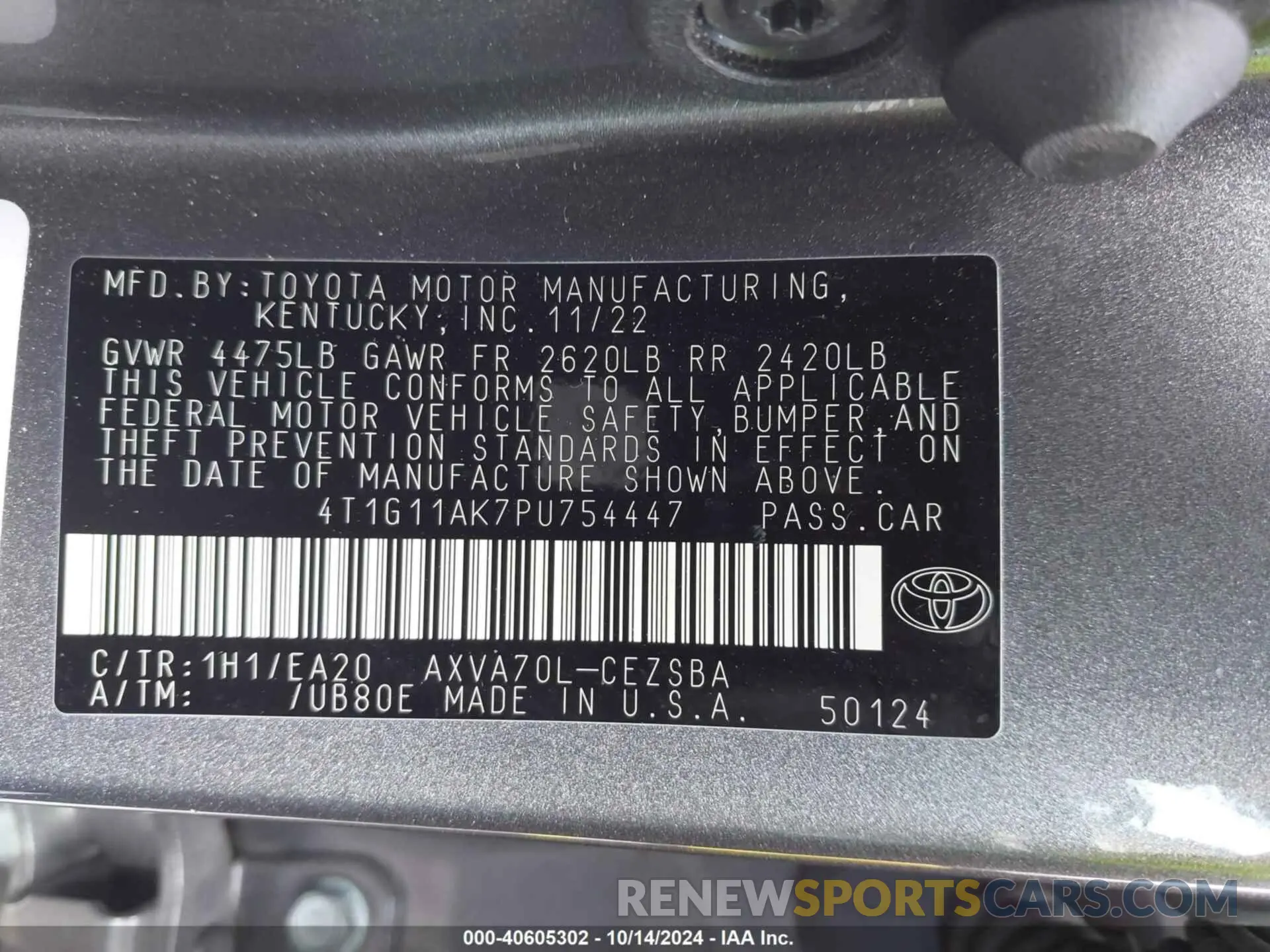 9 Photograph of a damaged car 4T1G11AK7PU754447 TOYOTA CAMRY 2023