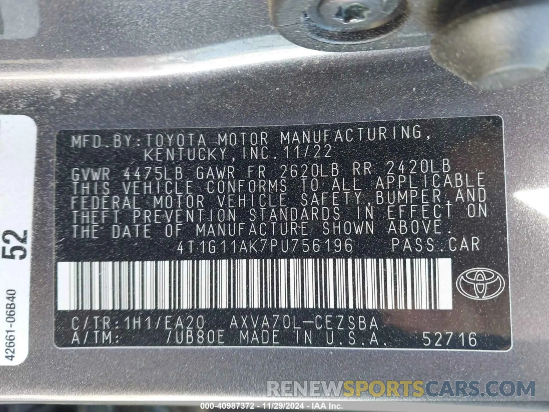9 Фотография поврежденного автомобиля 4T1G11AK7PU756196 TOYOTA CAMRY 2023