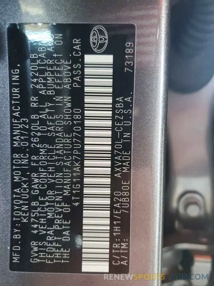 14 Фотография поврежденного автомобиля 4T1G11AK7PU770180 TOYOTA CAMRY 2023