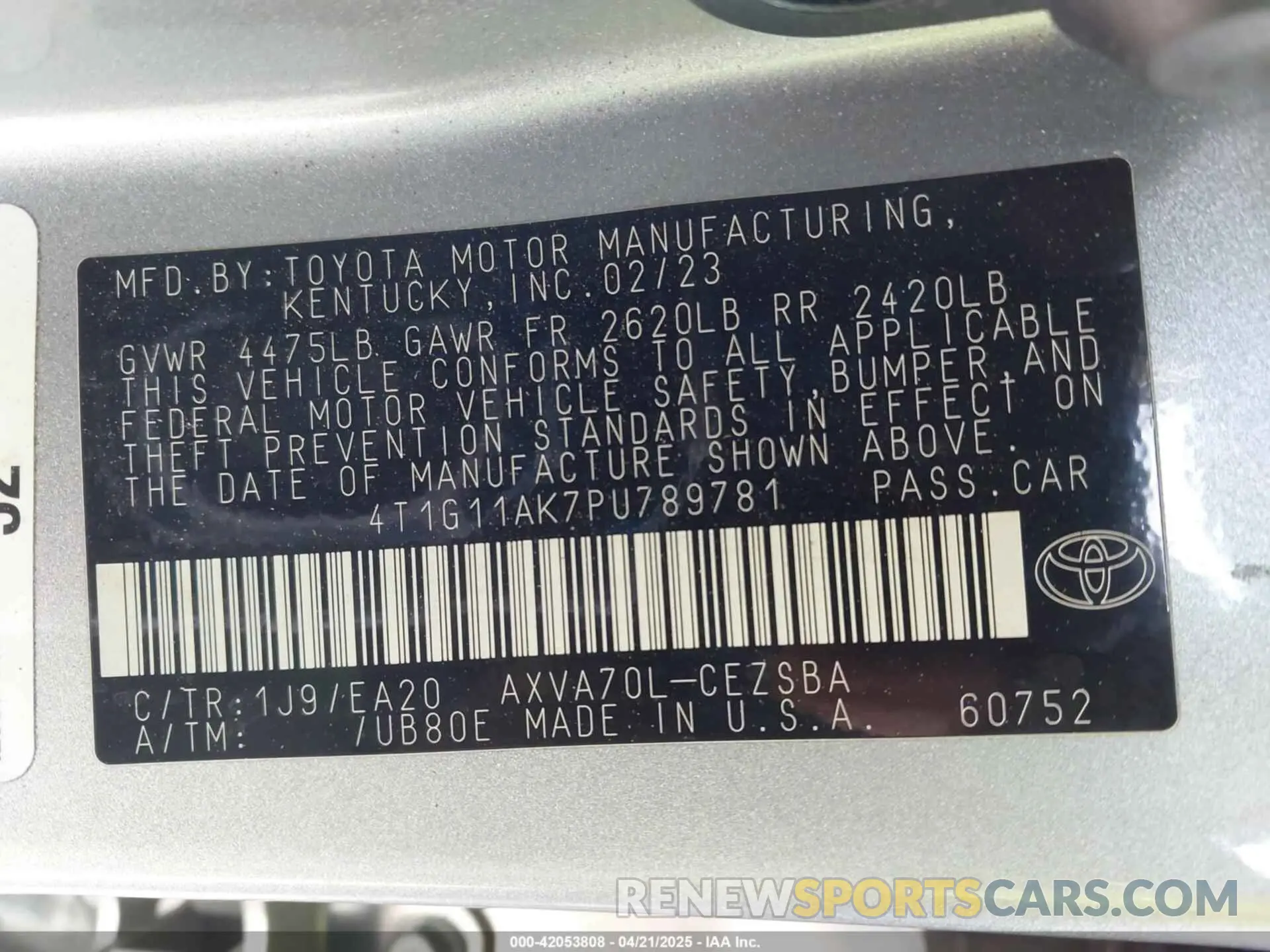 9 Фотография поврежденного автомобиля 4T1G11AK7PU789781 TOYOTA CAMRY 2023