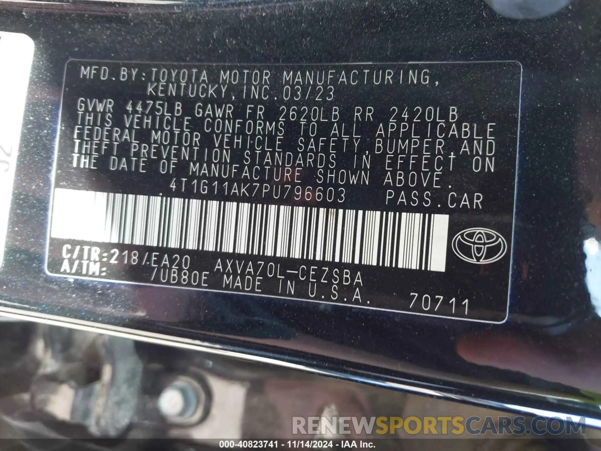 9 Photograph of a damaged car 4T1G11AK7PU796603 TOYOTA CAMRY 2023