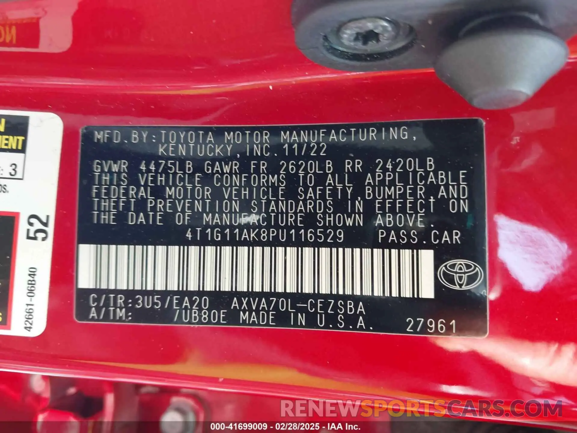 9 Фотография поврежденного автомобиля 4T1G11AK8PU116529 TOYOTA CAMRY 2023