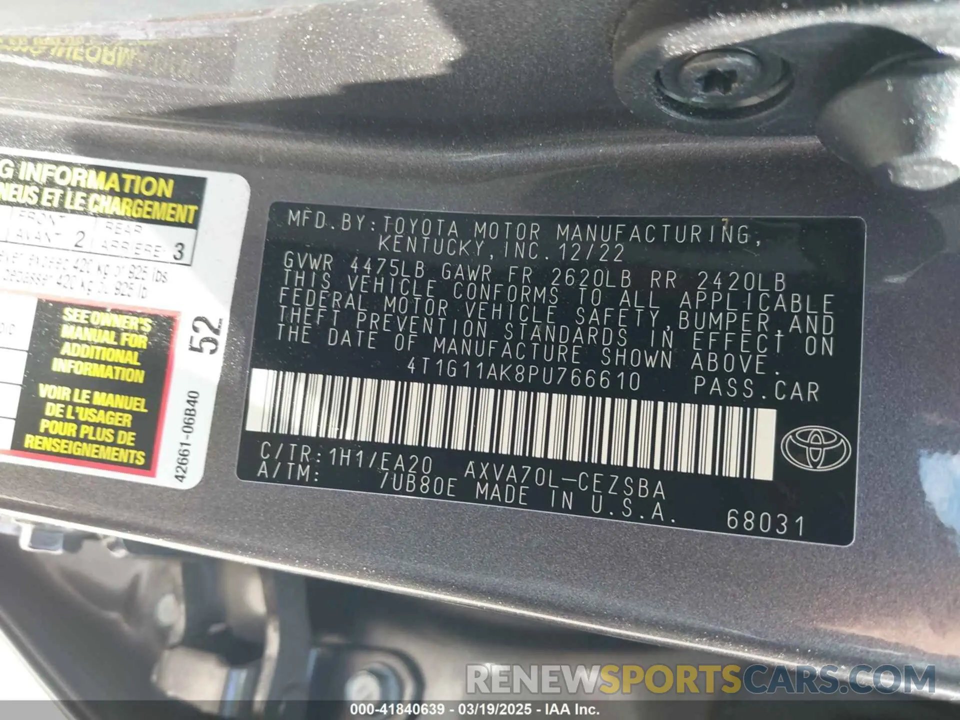 9 Photograph of a damaged car 4T1G11AK8PU766610 TOYOTA CAMRY 2023