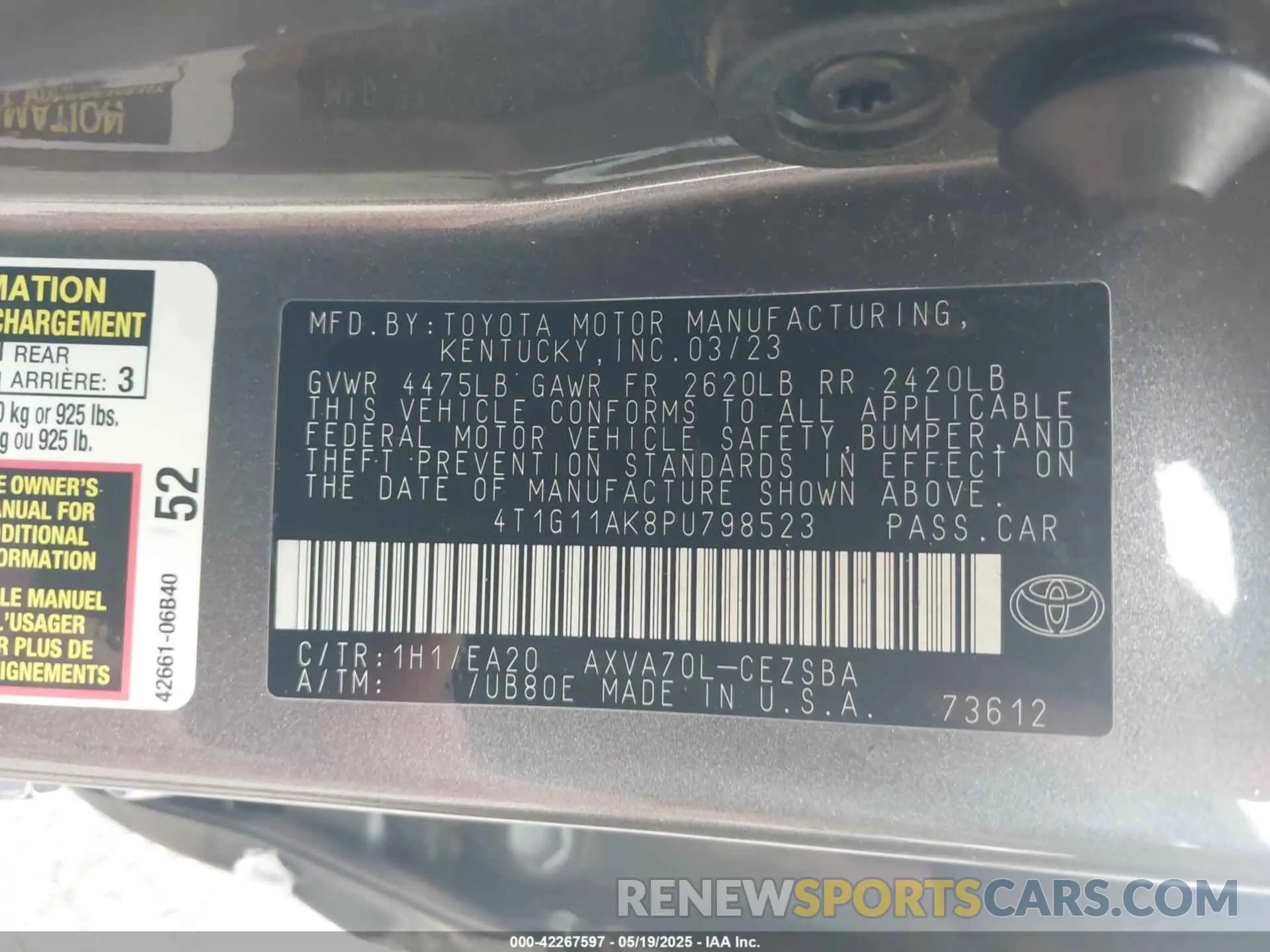 9 Фотография поврежденного автомобиля 4T1G11AK8PU798523 TOYOTA CAMRY 2023
