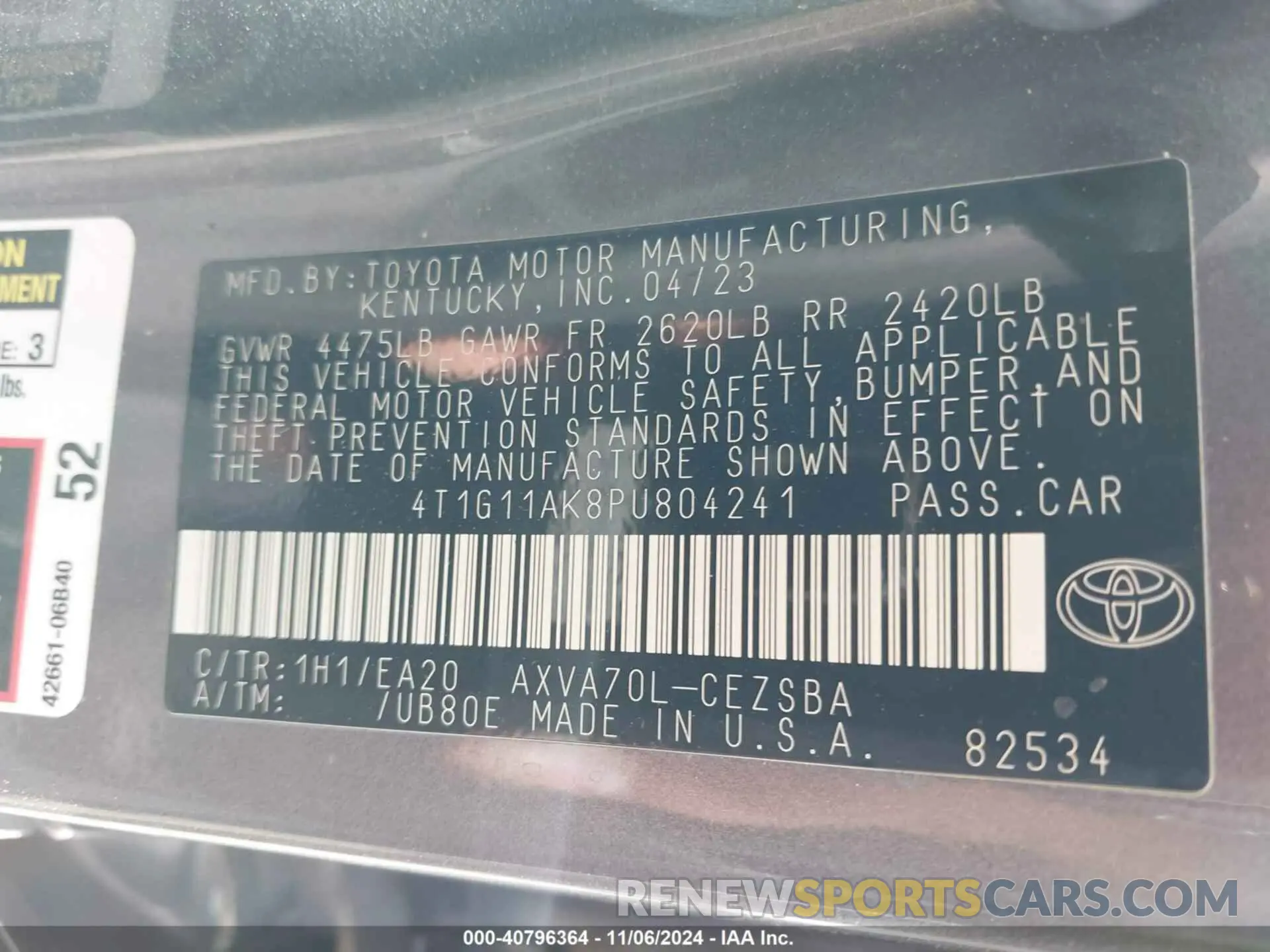 9 Фотография поврежденного автомобиля 4T1G11AK8PU804241 TOYOTA CAMRY 2023