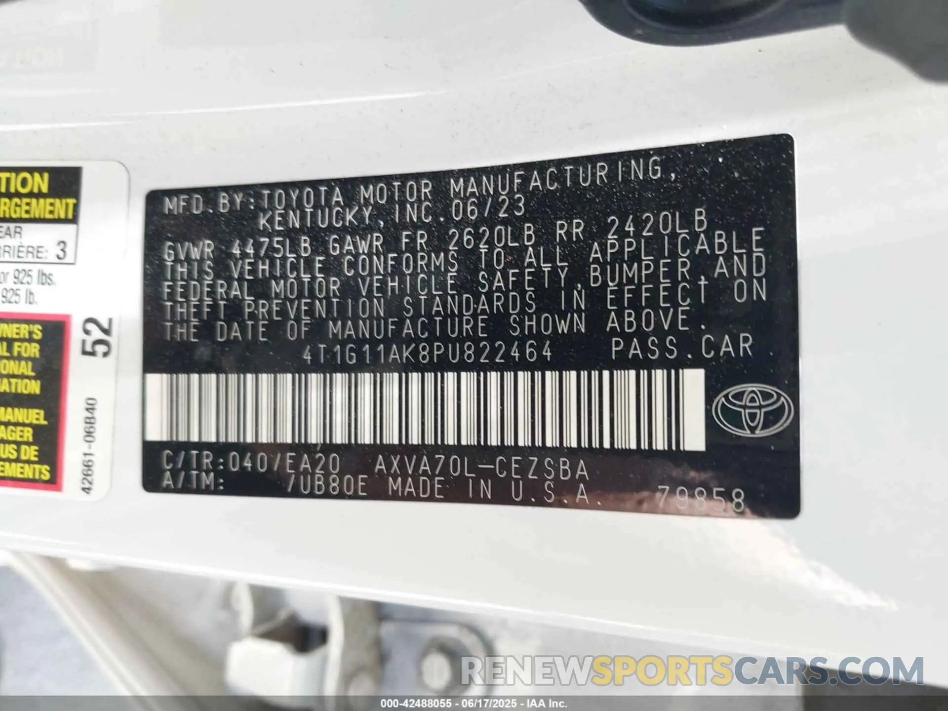 9 Photograph of a damaged car 4T1G11AK8PU822464 TOYOTA CAMRY 2023