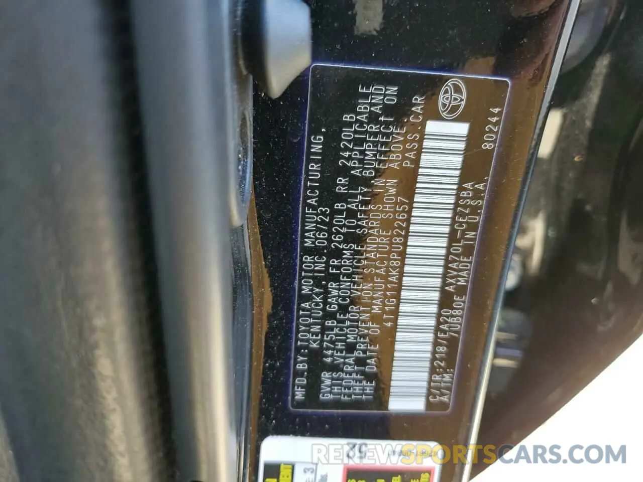 12 Photograph of a damaged car 4T1G11AK8PU822657 TOYOTA CAMRY 2023