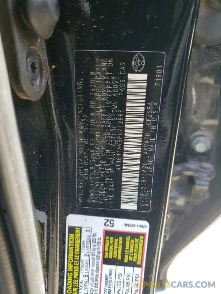 12 Photograph of a damaged car 4T1G11AK9PU743885 TOYOTA CAMRY 2023