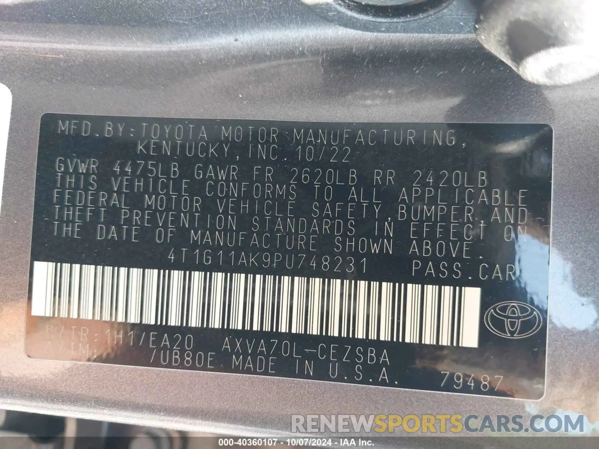 9 Photograph of a damaged car 4T1G11AK9PU748231 TOYOTA CAMRY 2023