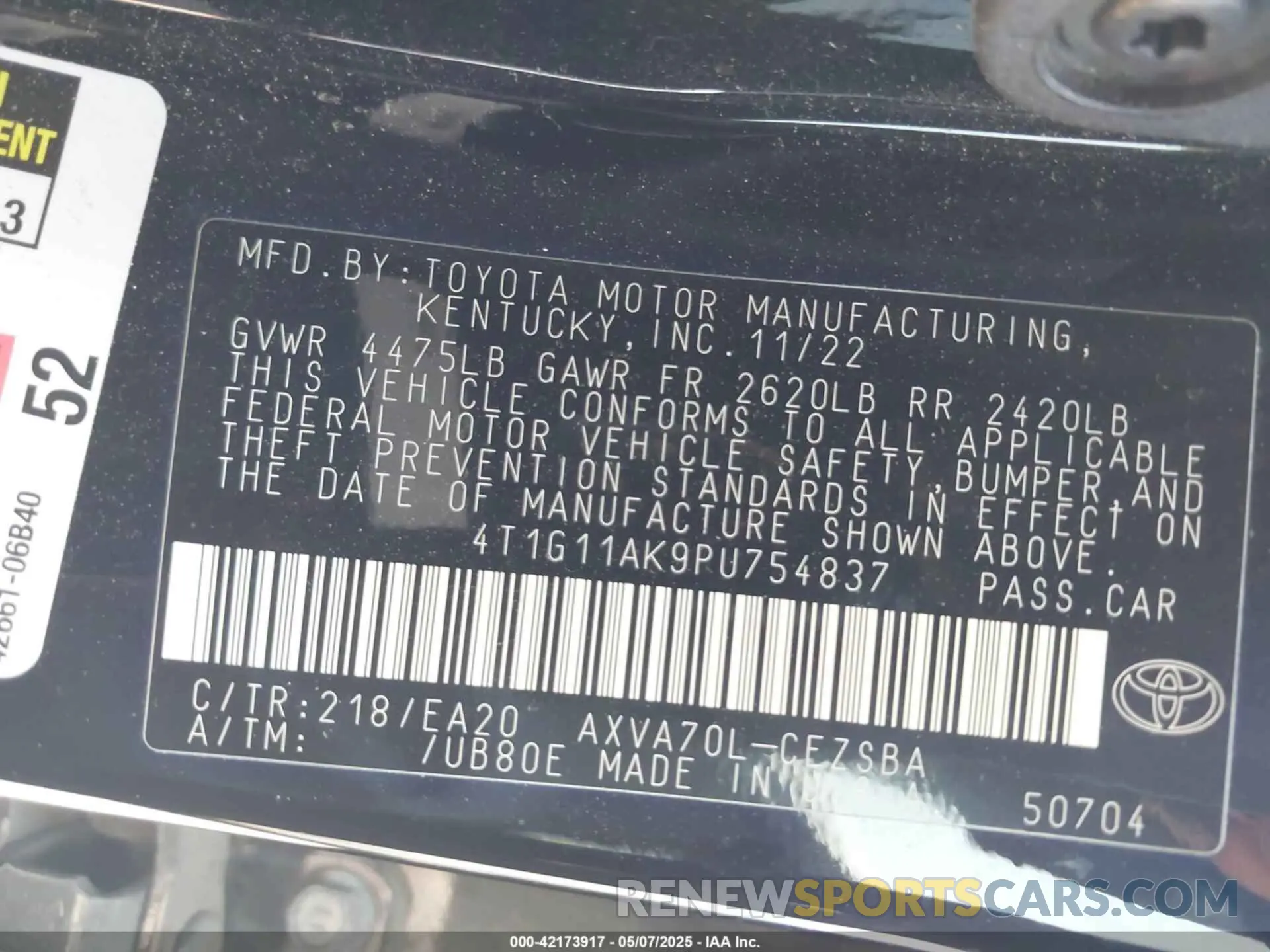 9 Photograph of a damaged car 4T1G11AK9PU754837 TOYOTA CAMRY 2023